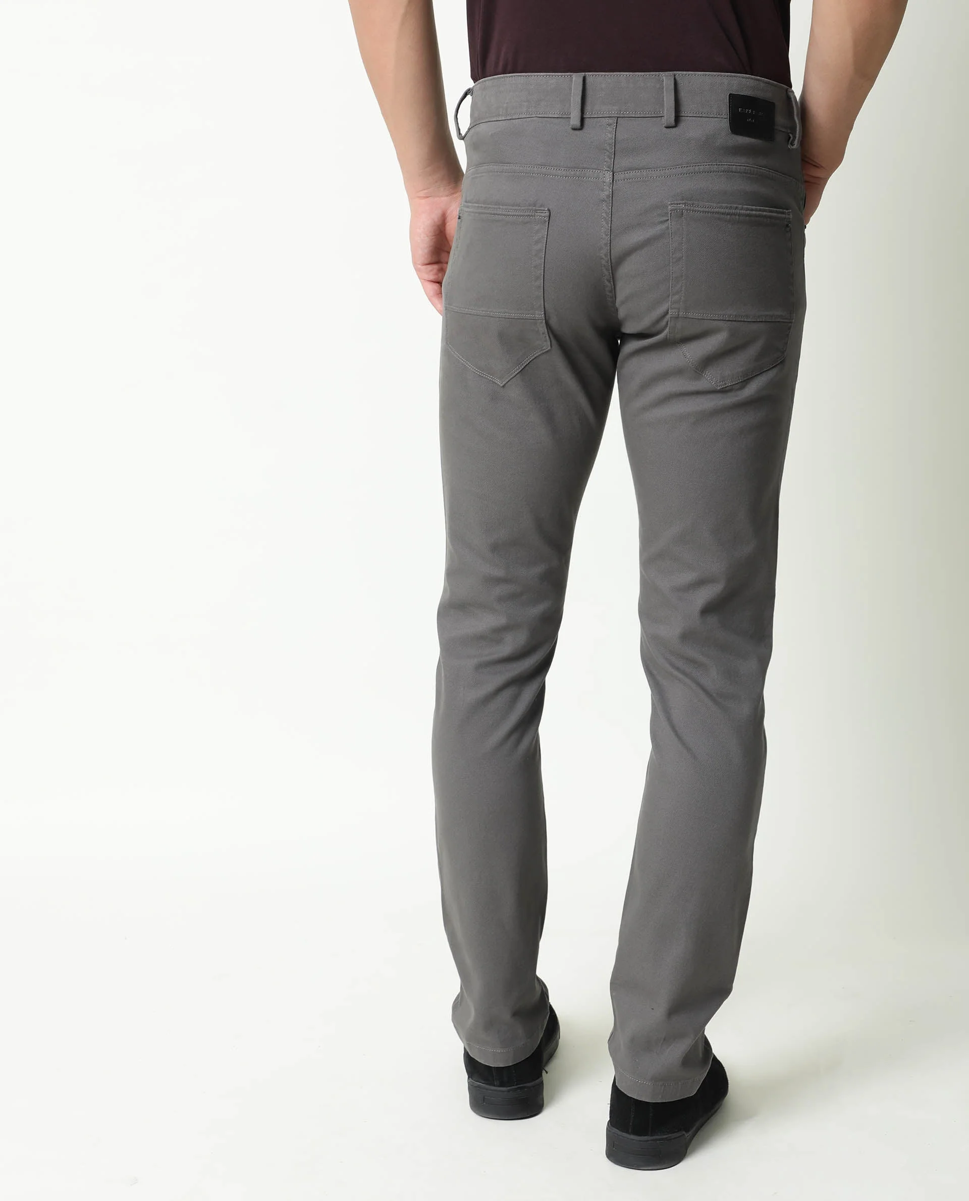 Rare Rabbit Men's Spoke Grey Cotton Plain Regular Fit Trouser - Image 3