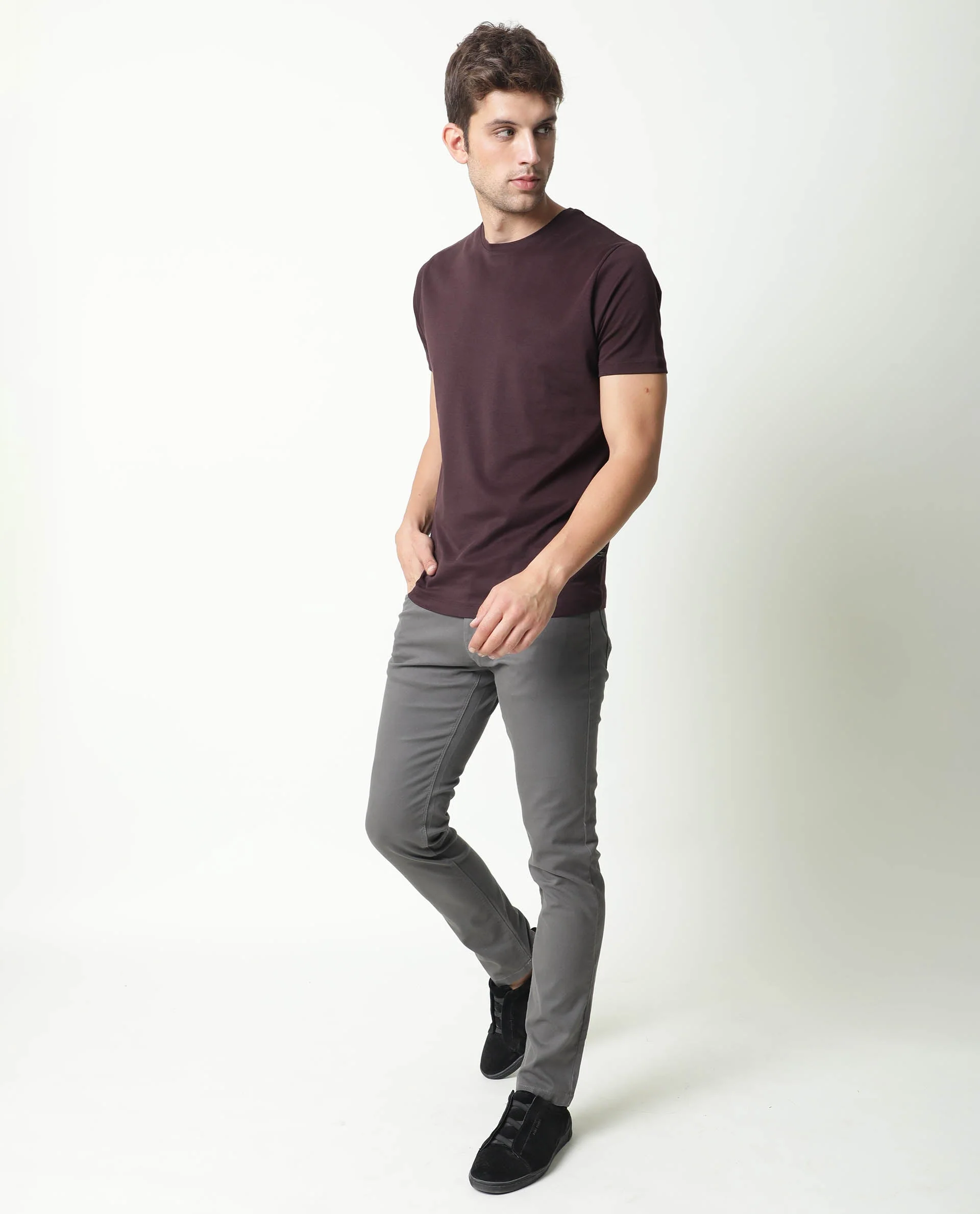 Rare Rabbit Men's Spoke Grey Cotton Plain Regular Fit Trouser - Image 4