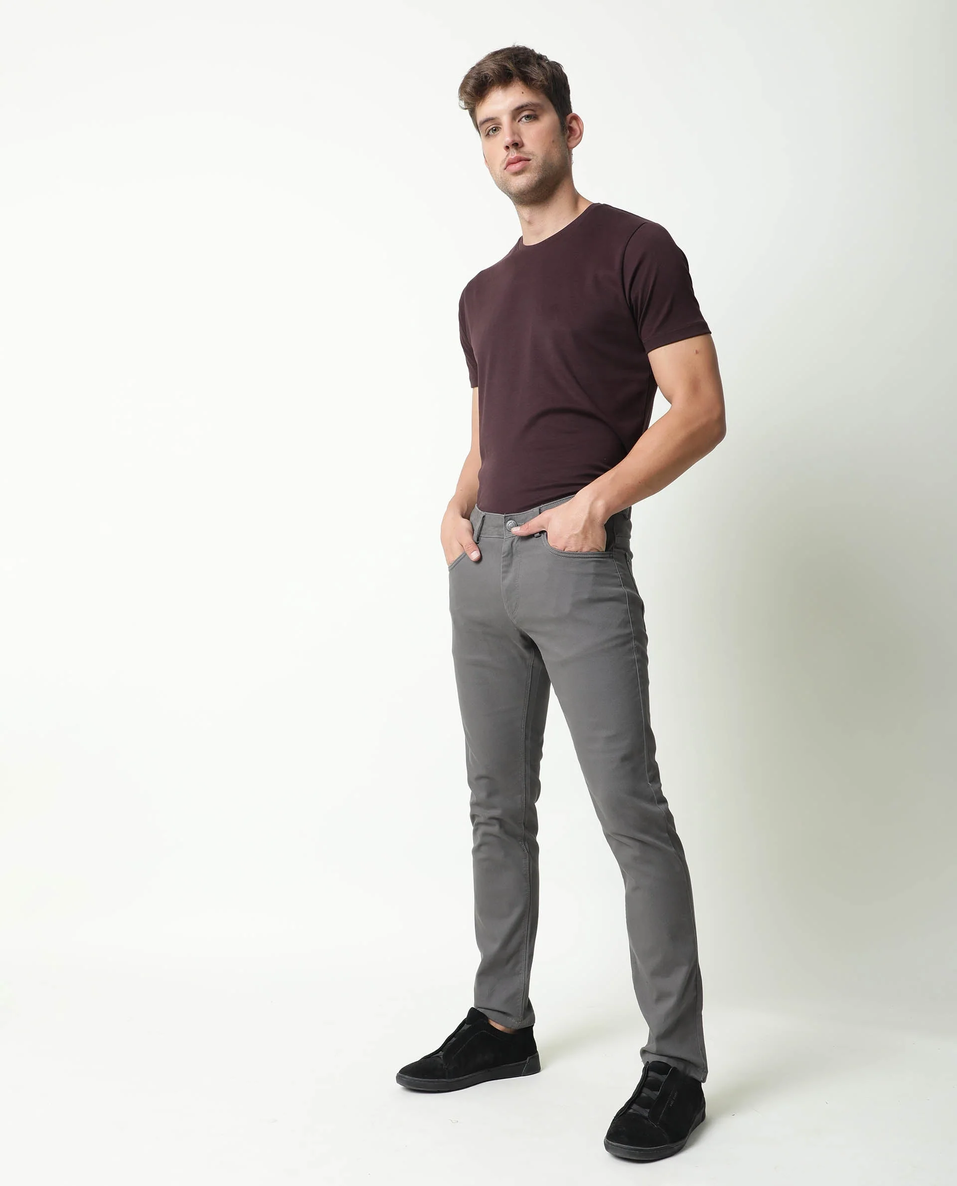 Rare Rabbit Men's Spoke Grey Cotton Plain Regular Fit Trouser - Image 5