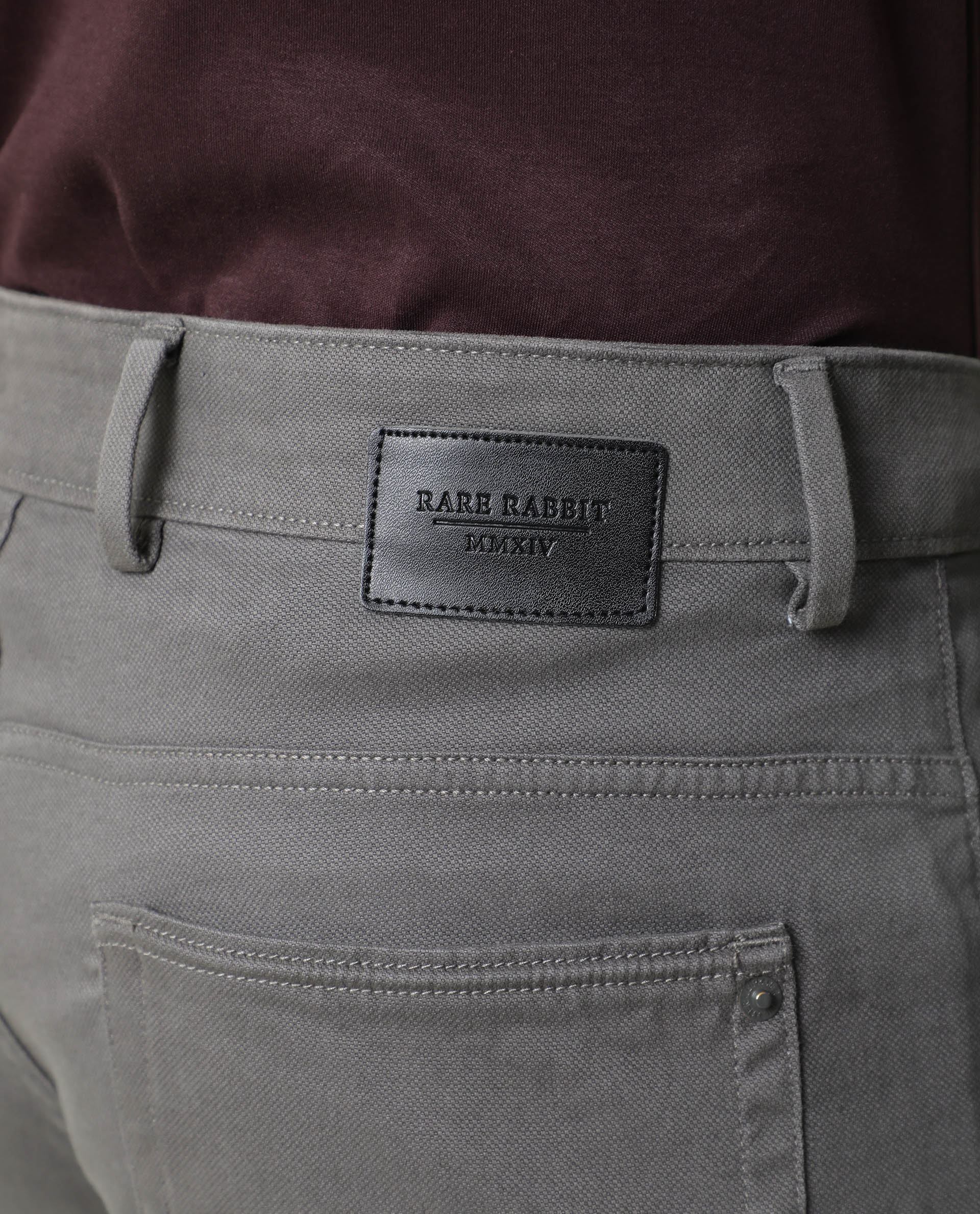 Rare Rabbit Men's Spoke Grey Cotton Plain Regular Fit Trouser - Image 6