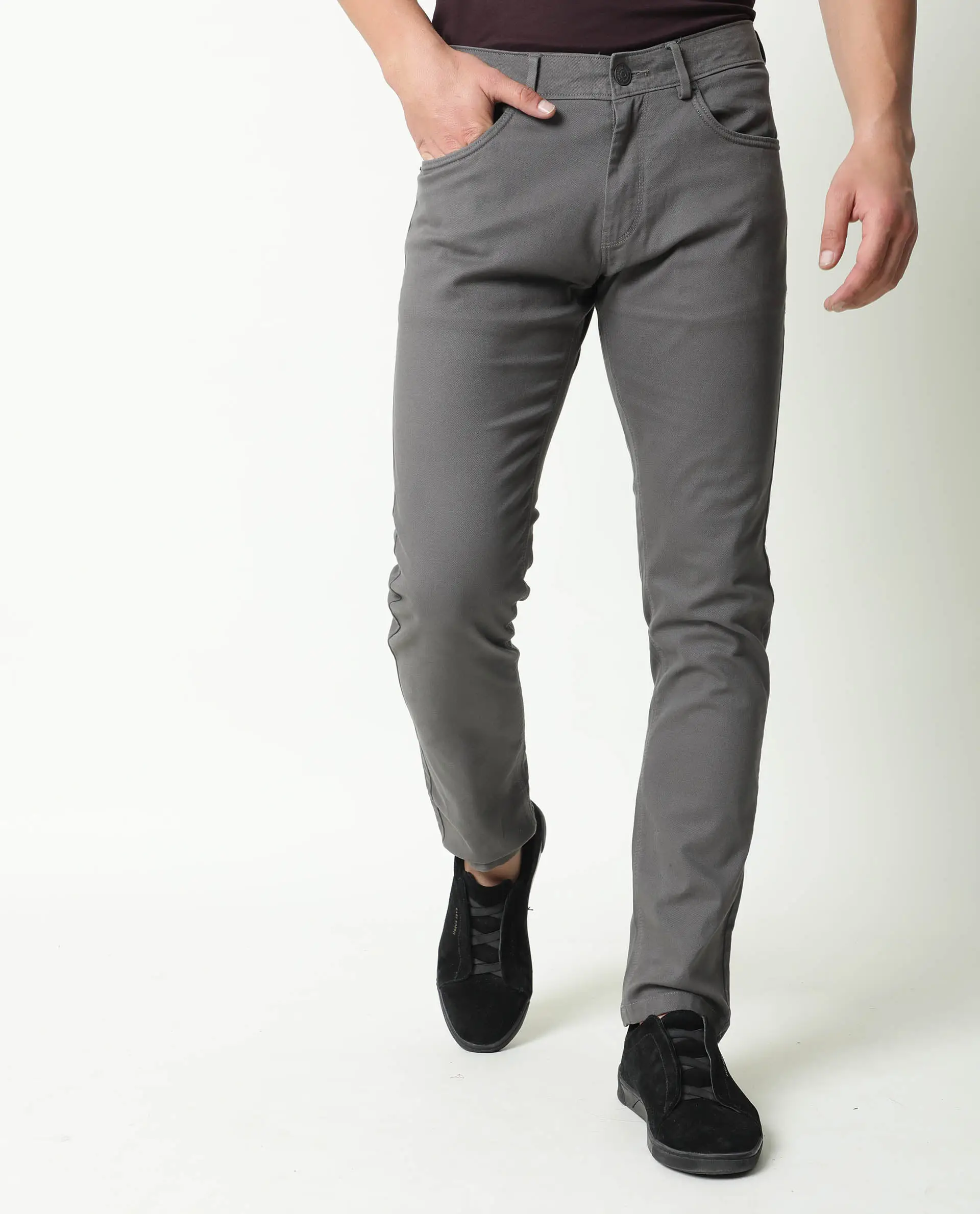 Rare Rabbit Men's Spoke Grey Cotton Plain Regular Fit Trouser - Image 7