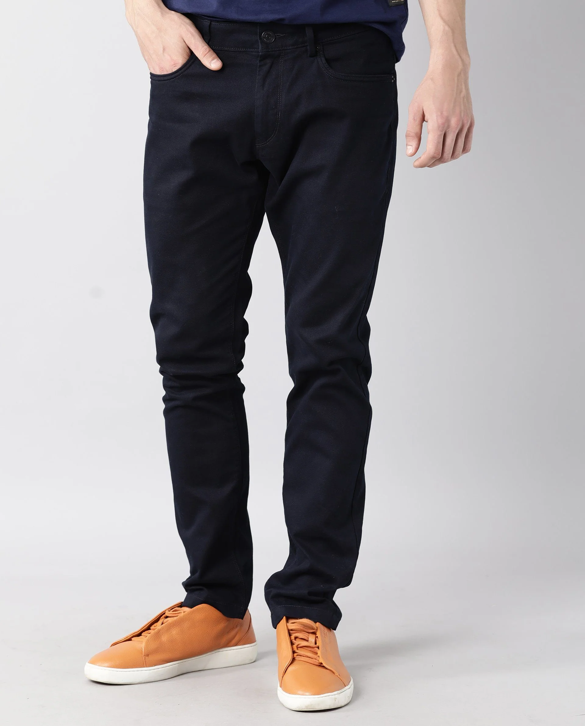 Rare Rabbit Men's Spoke Navy Cotton Plain Regular Fit Trouser - Image 2