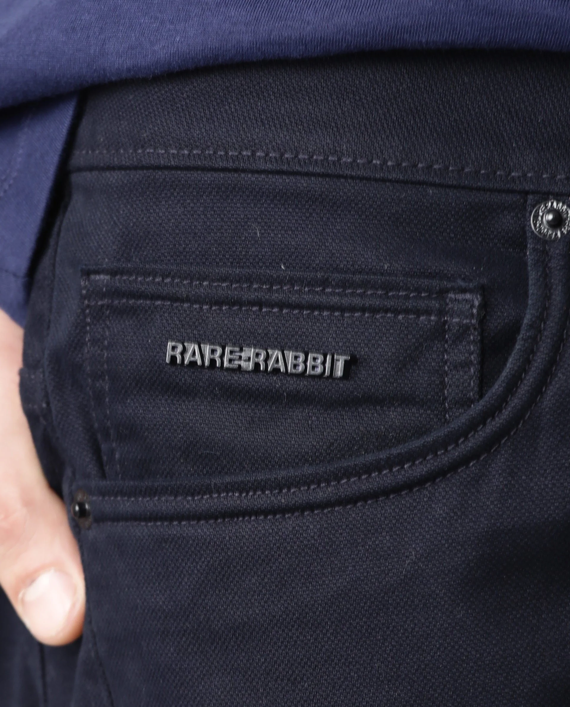 Rare Rabbit Men's Spoke Navy Cotton Plain Regular Fit Trouser - Image 3