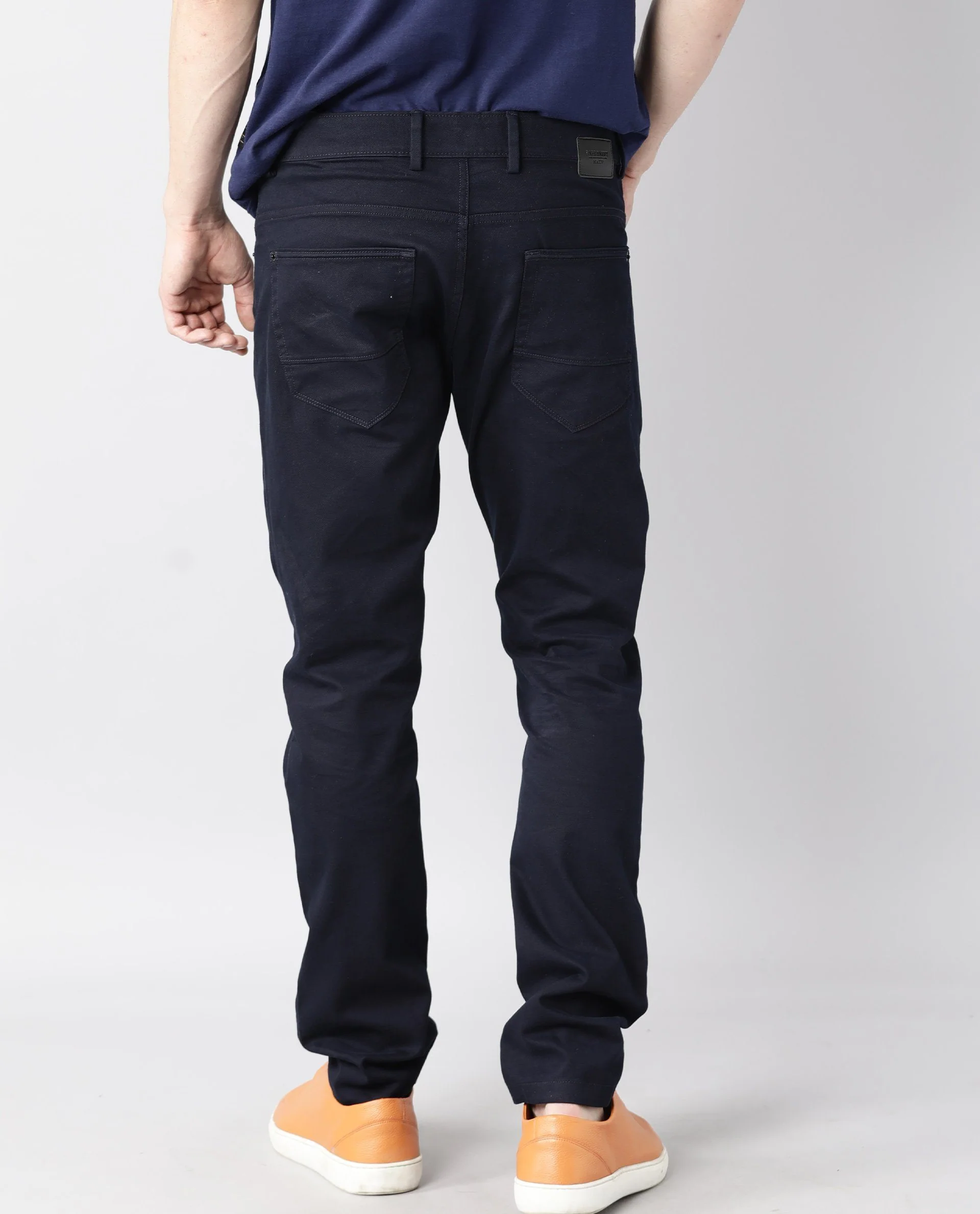 Rare Rabbit Men's Spoke Navy Cotton Plain Regular Fit Trouser - Image 5