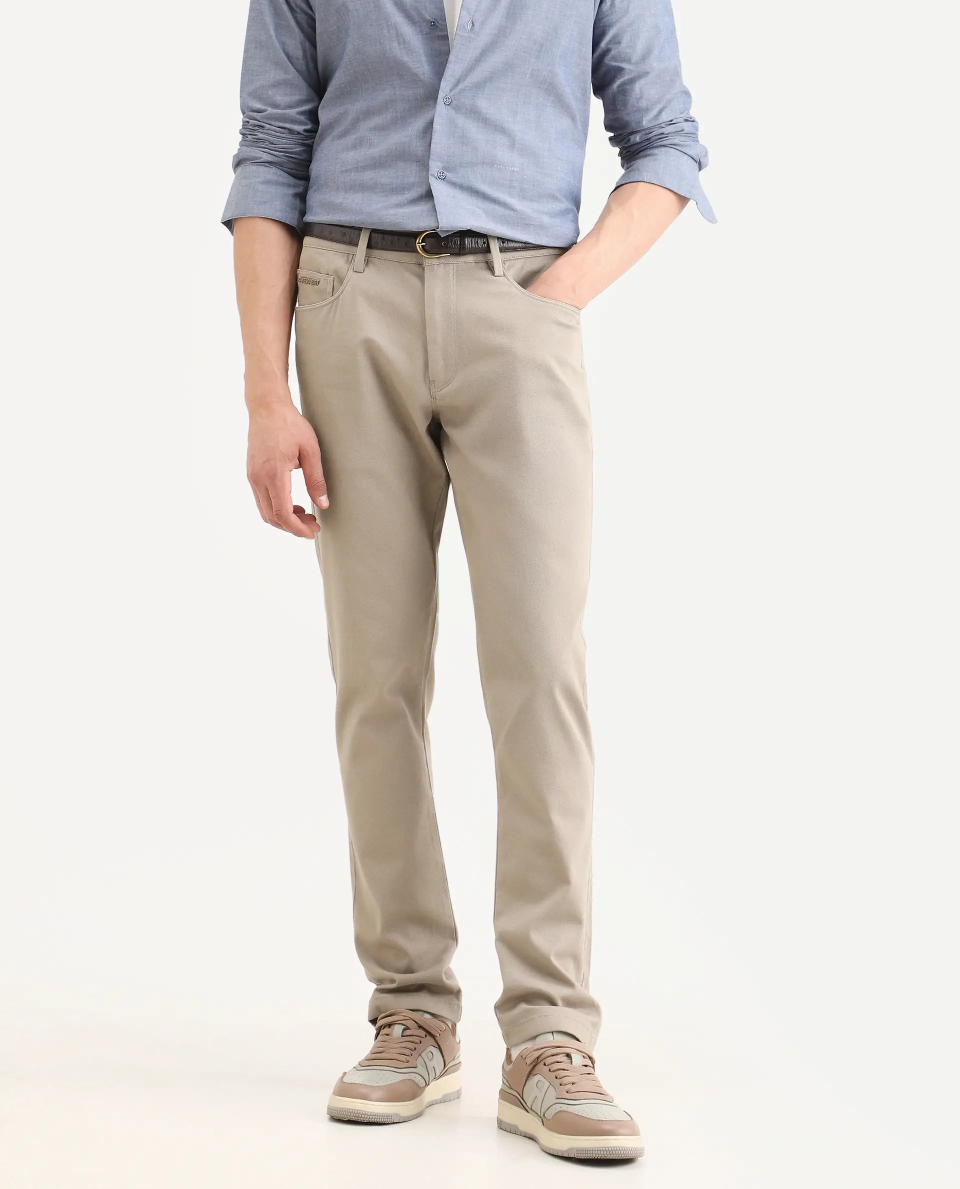 Rare Rabbit Men's Spoke-Ss26 Beige Cotton Blend Fabric Regular Fit Plain Trouser - Image 2