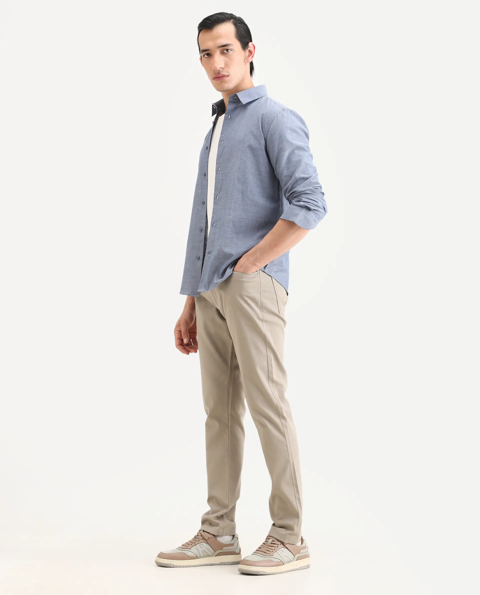 Rare Rabbit Men's Spoke-Ss26 Beige Cotton Blend Fabric Regular Fit Plain Trouser - Image 5