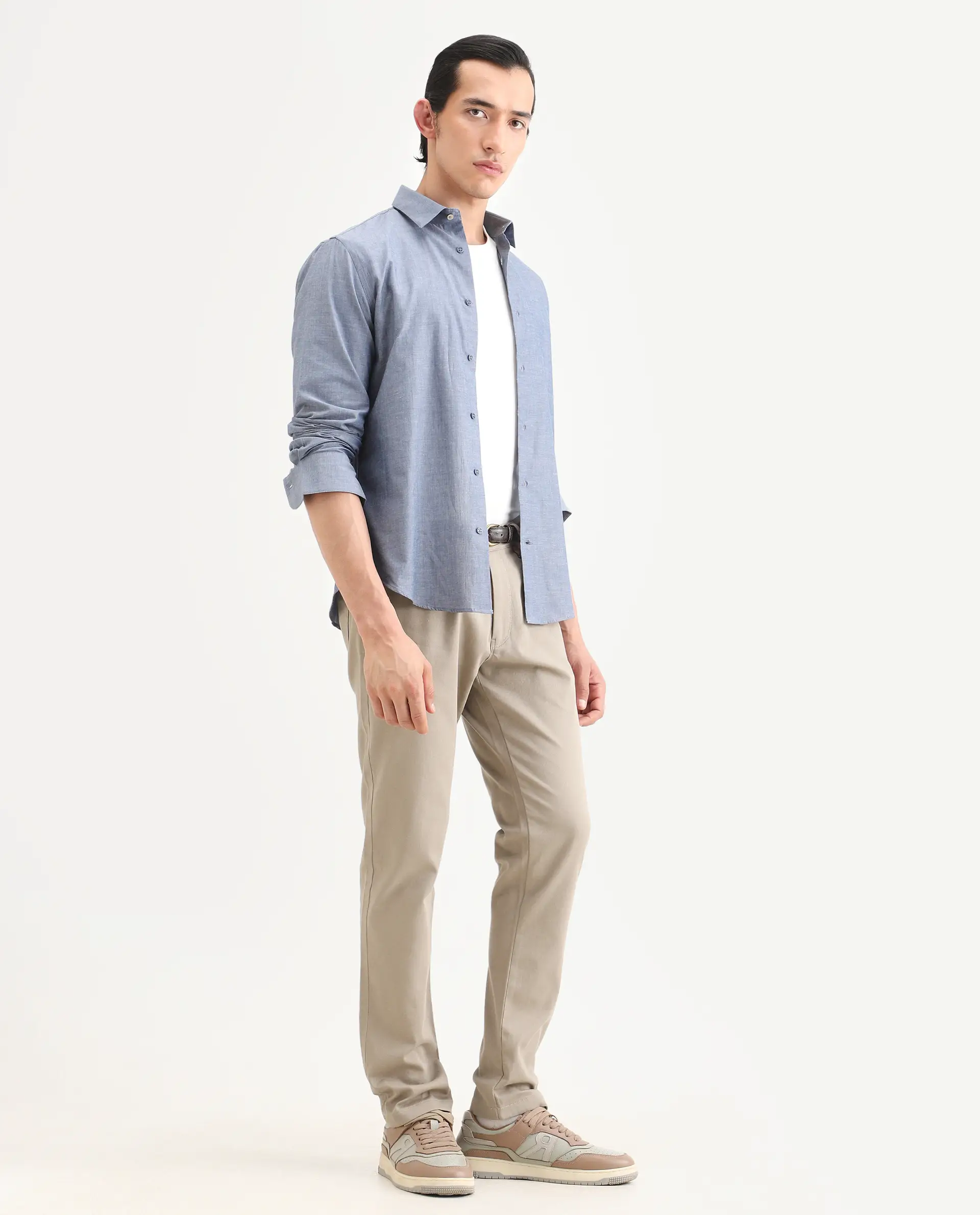 Rare Rabbit Men's Spoke-Ss26 Beige Cotton Blend Fabric Regular Fit Plain Trouser - Image 6