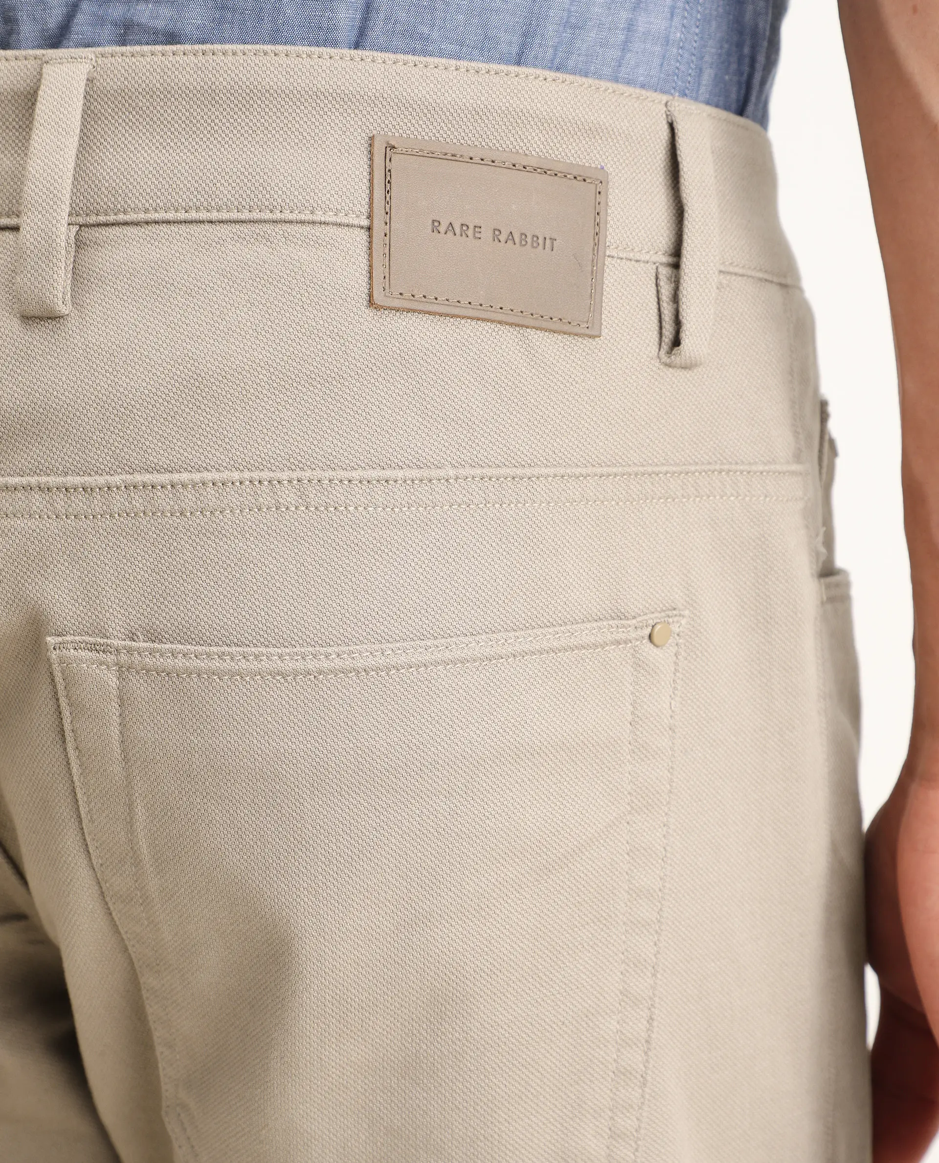 Rare Rabbit Men's Spoke-Ss26 Beige Cotton Blend Fabric Regular Fit Plain Trouser - Image 7