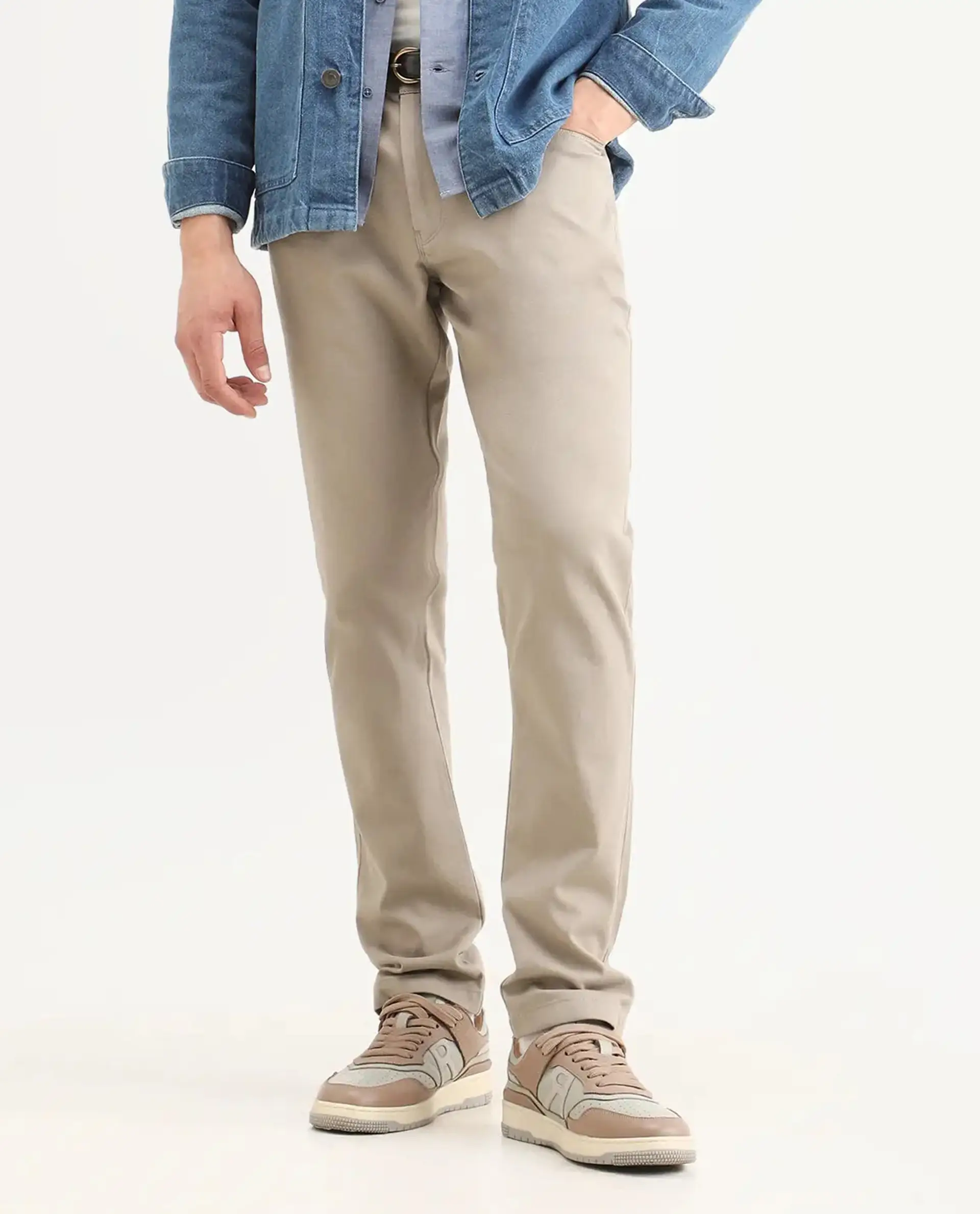 Rare Rabbit Men's Spoke-Ss26 Beige Cotton Blend Fabric Regular Fit Plain Trouser - Image 9