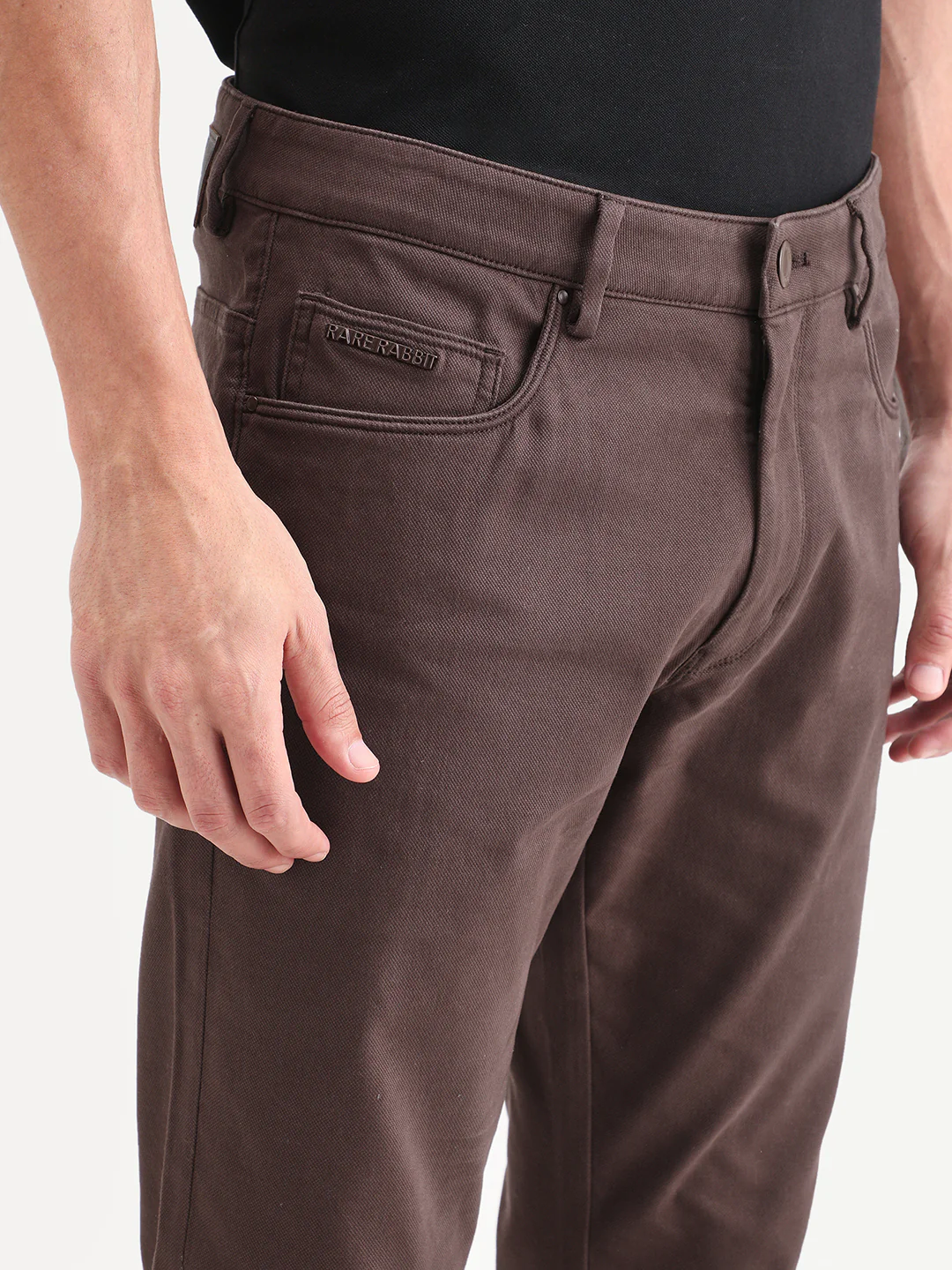 Rare Rabbit Men's Spoke-Ss26 Brown Cotton Blend Fabric Regular Fit Plain Trouser - Image 3