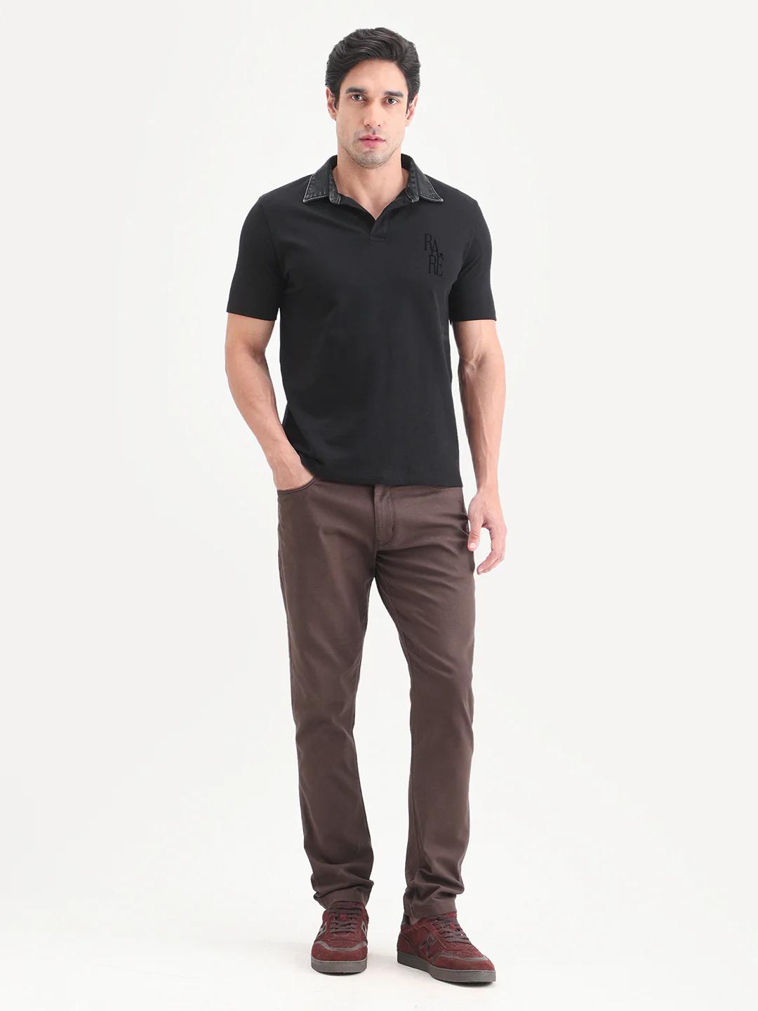 Rare Rabbit Men's Spoke-Ss26 Brown Cotton Blend Fabric Regular Fit Plain Trouser - Image 7