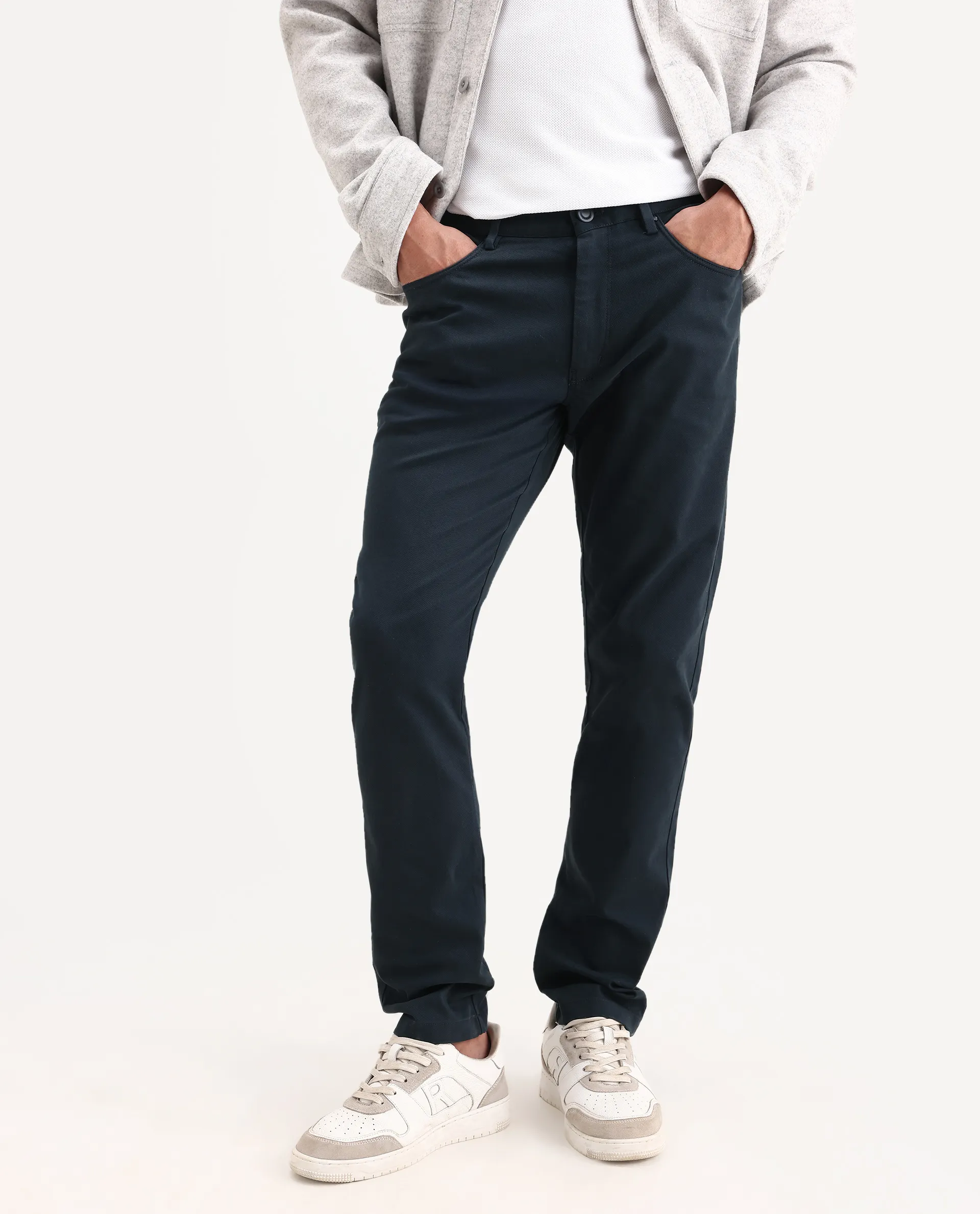 Rare Rabbit Men's Spoke-Ss26 Navy Cotton Blend Fabric Regular Fit Plain Trouser - Image 2