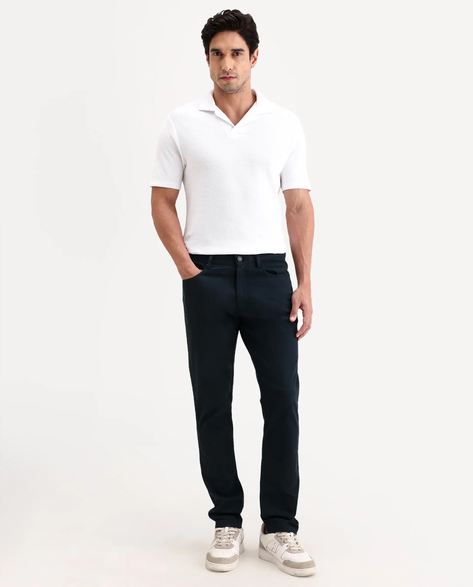 Rare Rabbit Men's Spoke-Ss26 Navy Cotton Blend Fabric Regular Fit Plain Trouser - Image 4