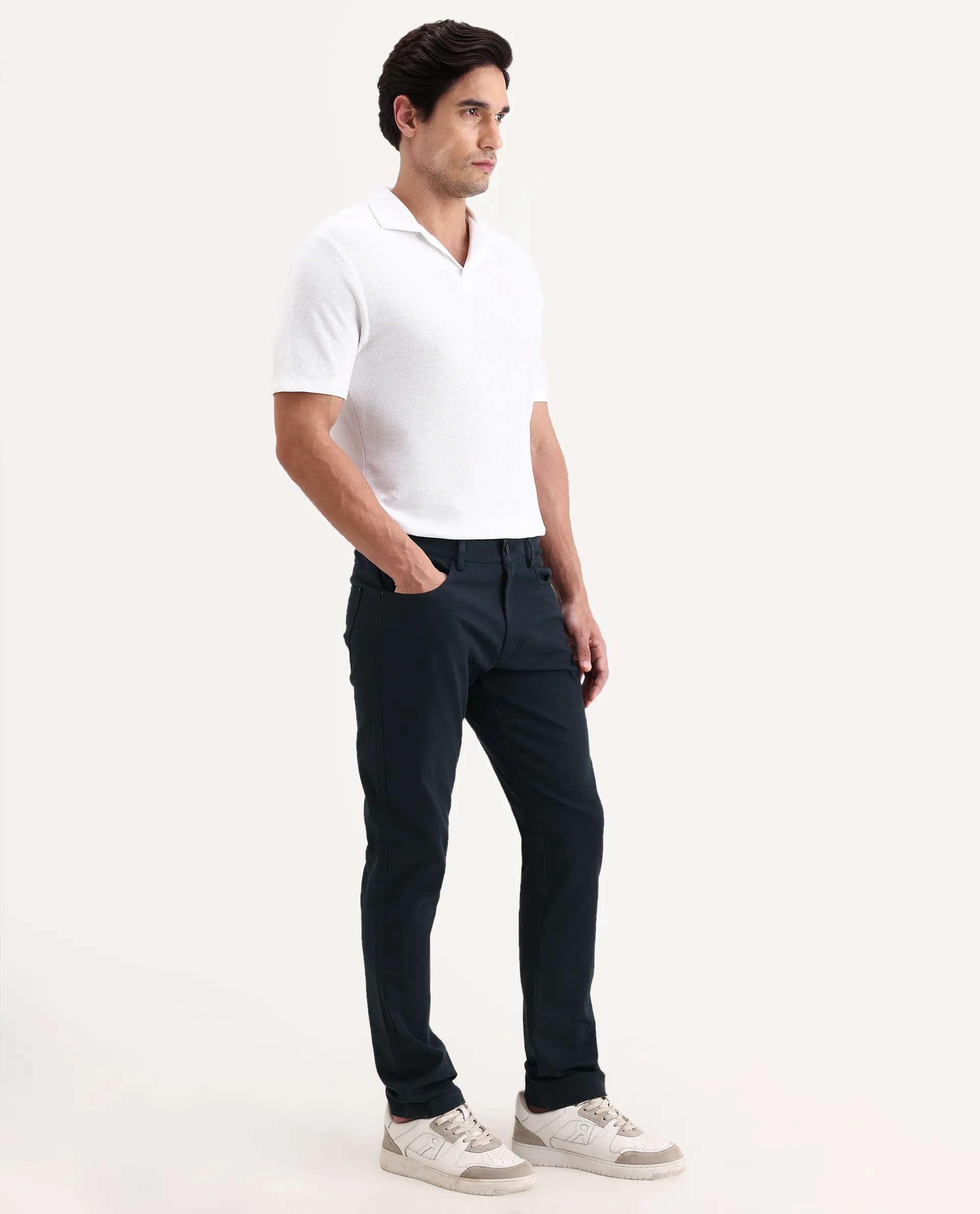 Rare Rabbit Men's Spoke-Ss26 Navy Cotton Blend Fabric Regular Fit Plain Trouser - Image 5