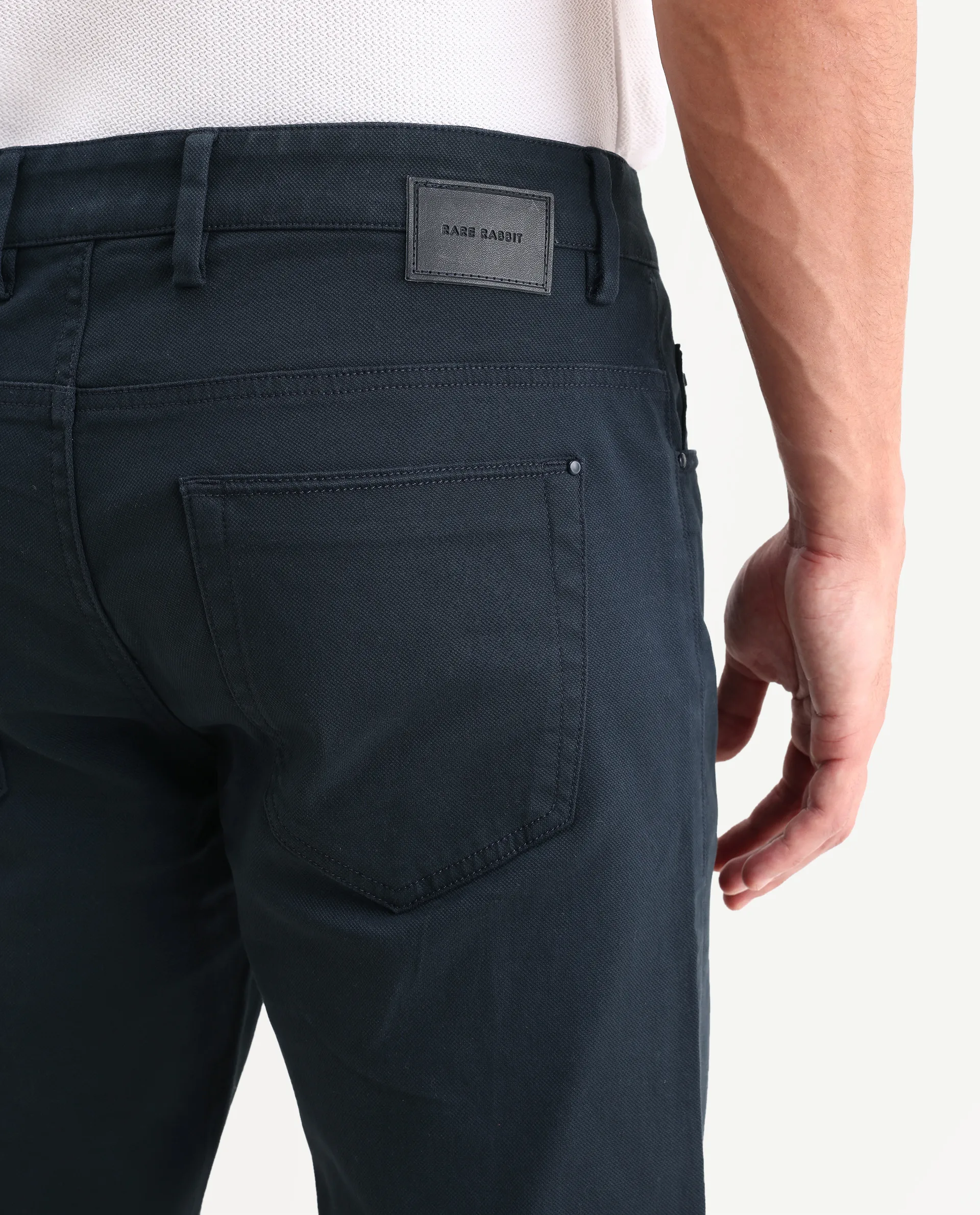 Rare Rabbit Men's Spoke-Ss26 Navy Cotton Blend Fabric Regular Fit Plain Trouser - Image 6
