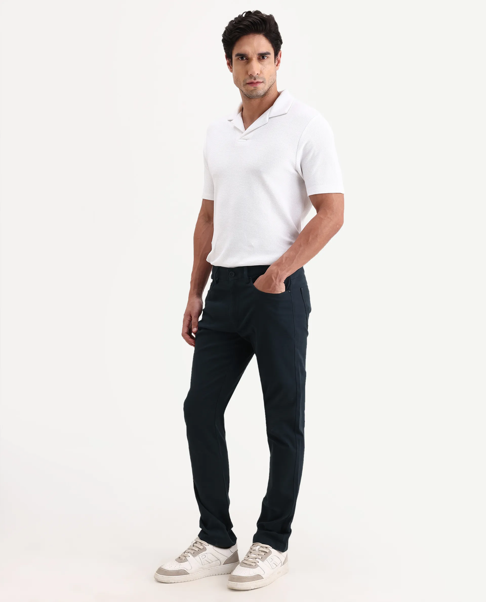 Rare Rabbit Men's Spoke-Ss26 Navy Cotton Blend Fabric Regular Fit Plain Trouser - Image 7