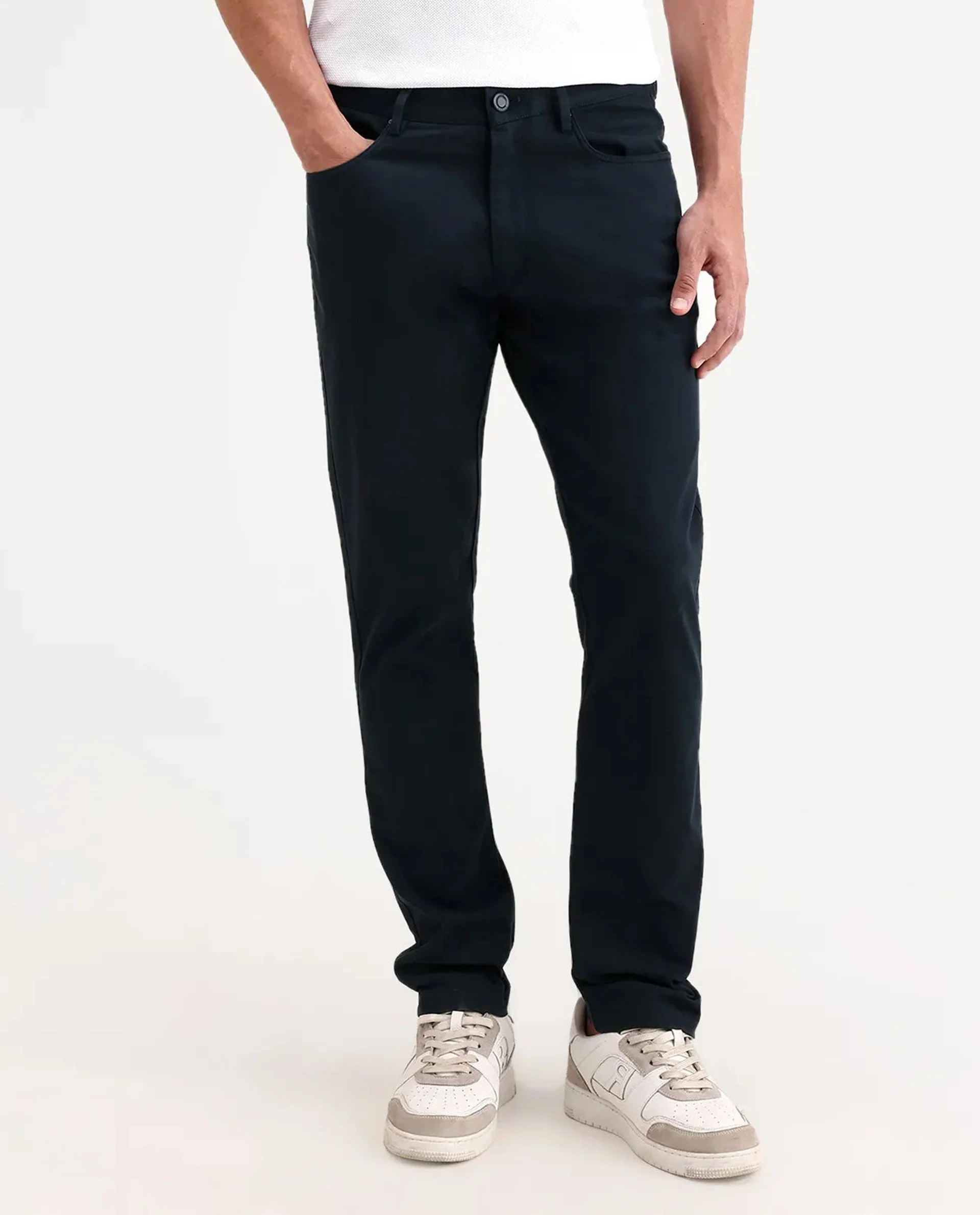 Rare Rabbit Men's Spoke-Ss26 Navy Cotton Blend Fabric Regular Fit Plain Trouser - Image 9