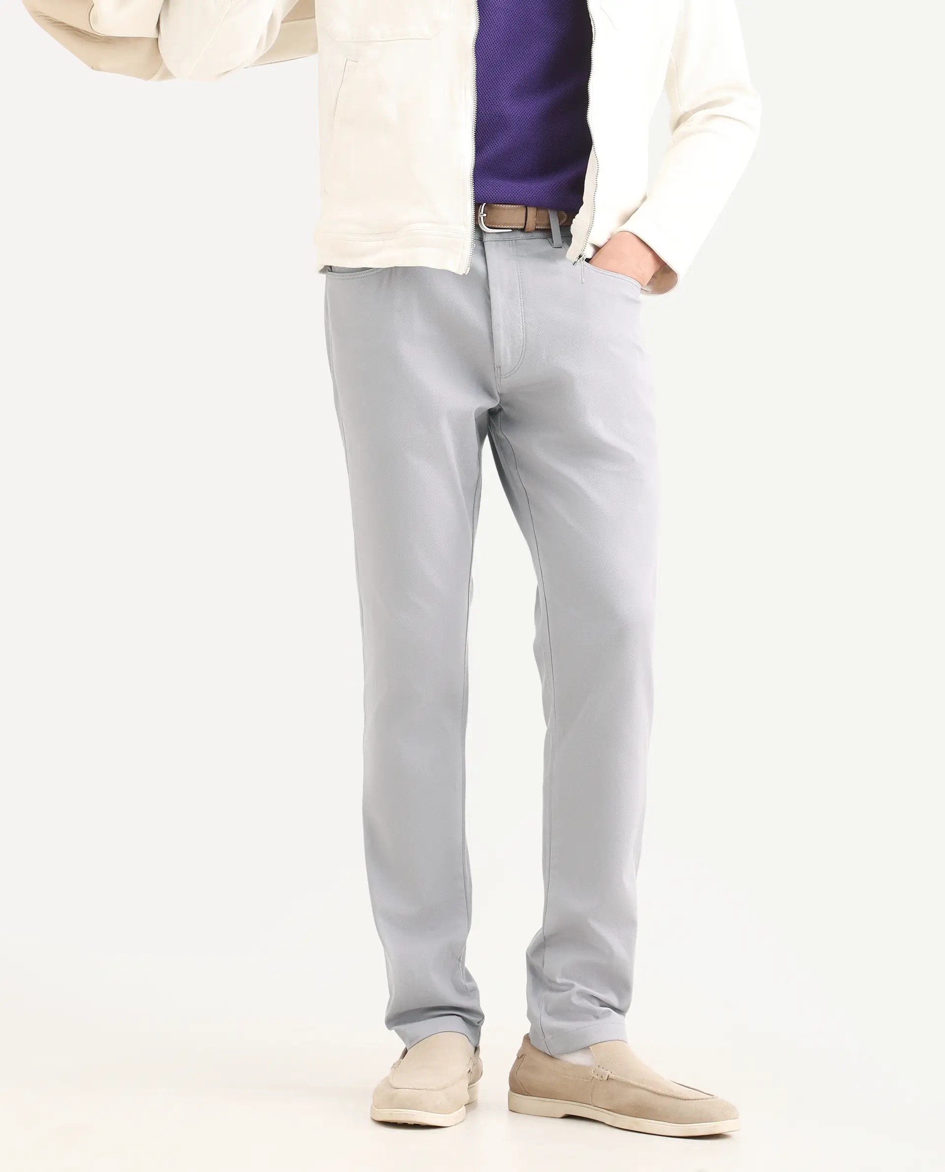 Rare Rabbit Men's Spoke-Ss26 Purple Cotton Blend Fabric Regular Fit Plain Trouser - Image 2