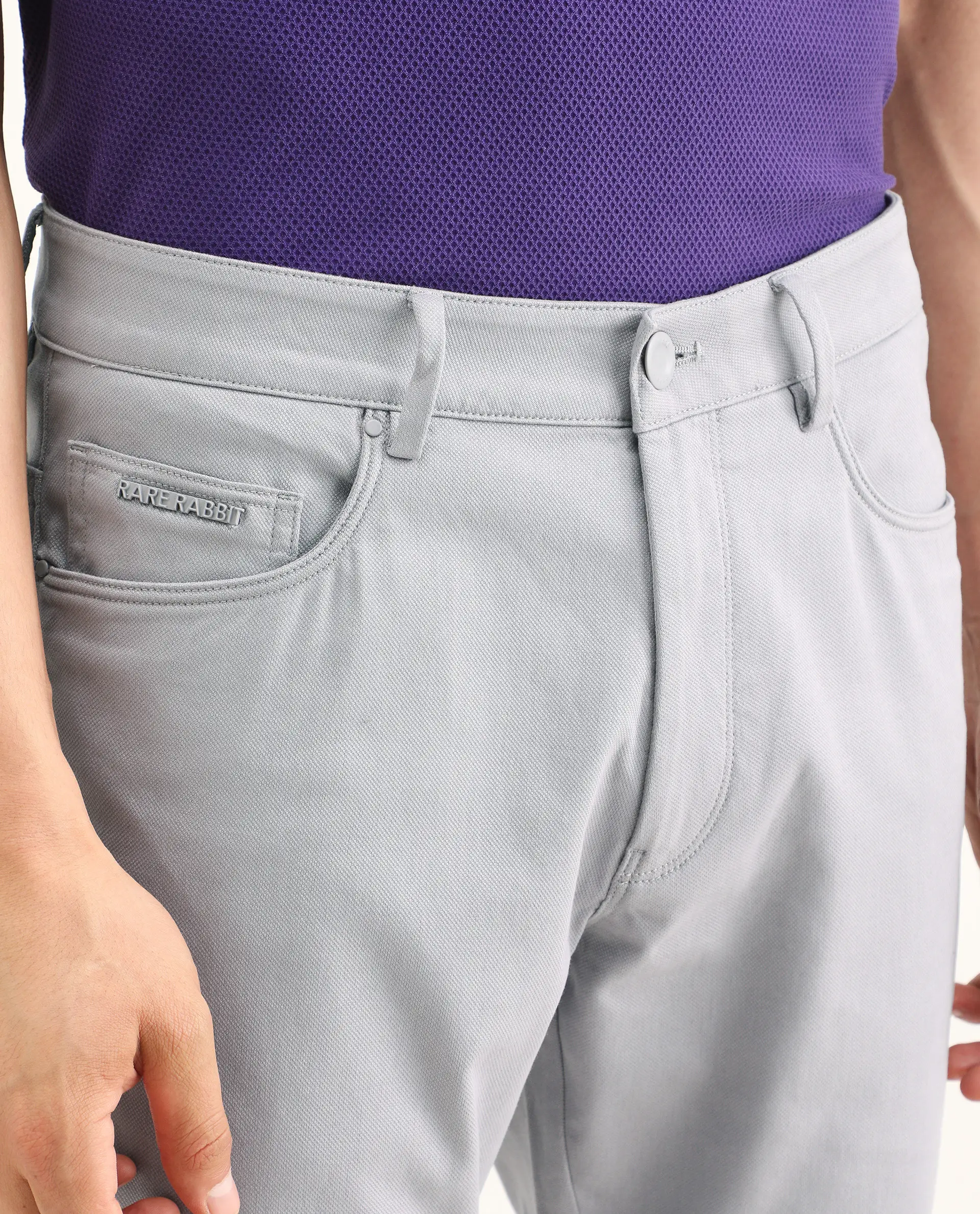 Rare Rabbit Men's Spoke-Ss26 Purple Cotton Blend Fabric Regular Fit Plain Trouser - Image 3