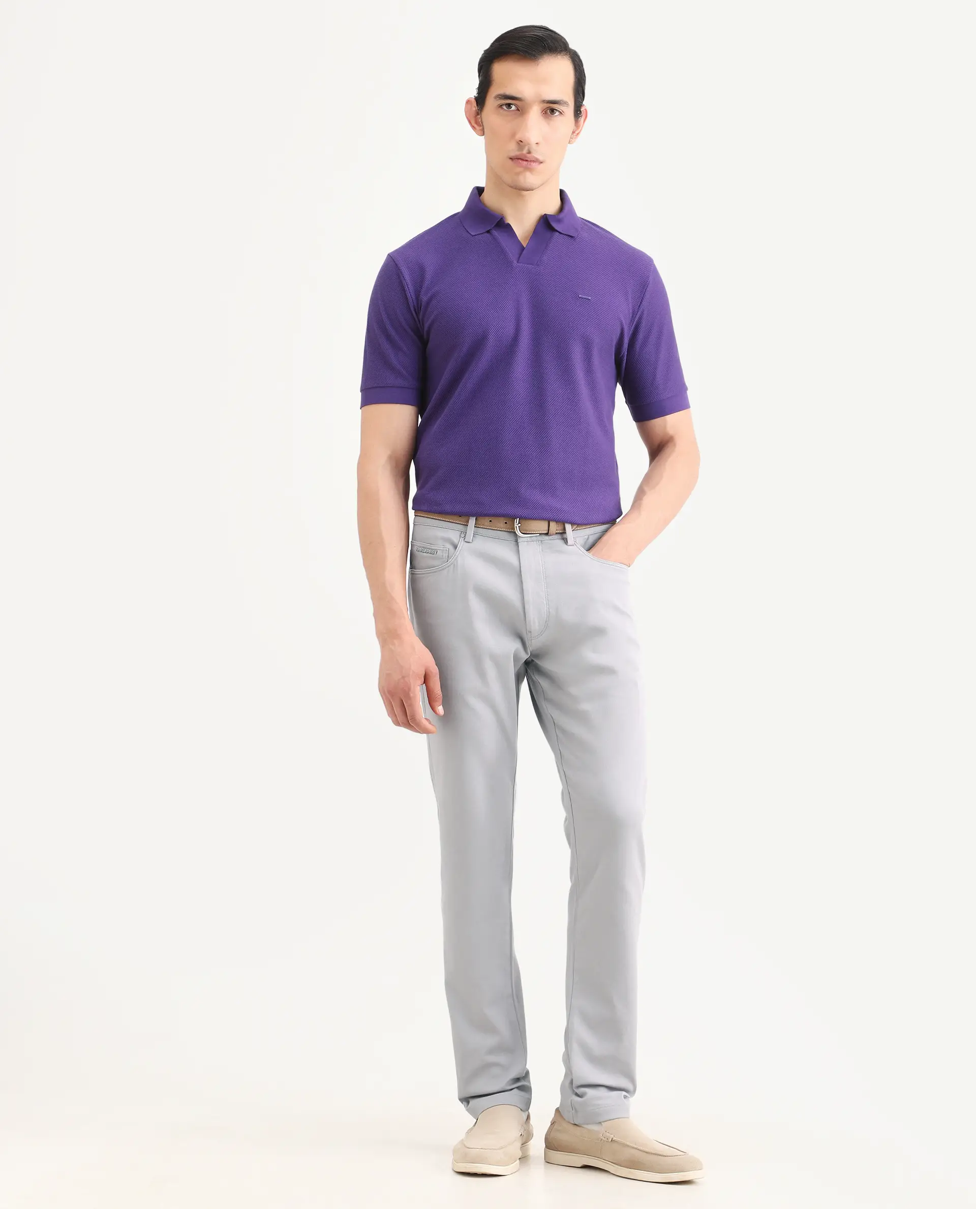 Rare Rabbit Men's Spoke-Ss26 Purple Cotton Blend Fabric Regular Fit Plain Trouser - Image 4
