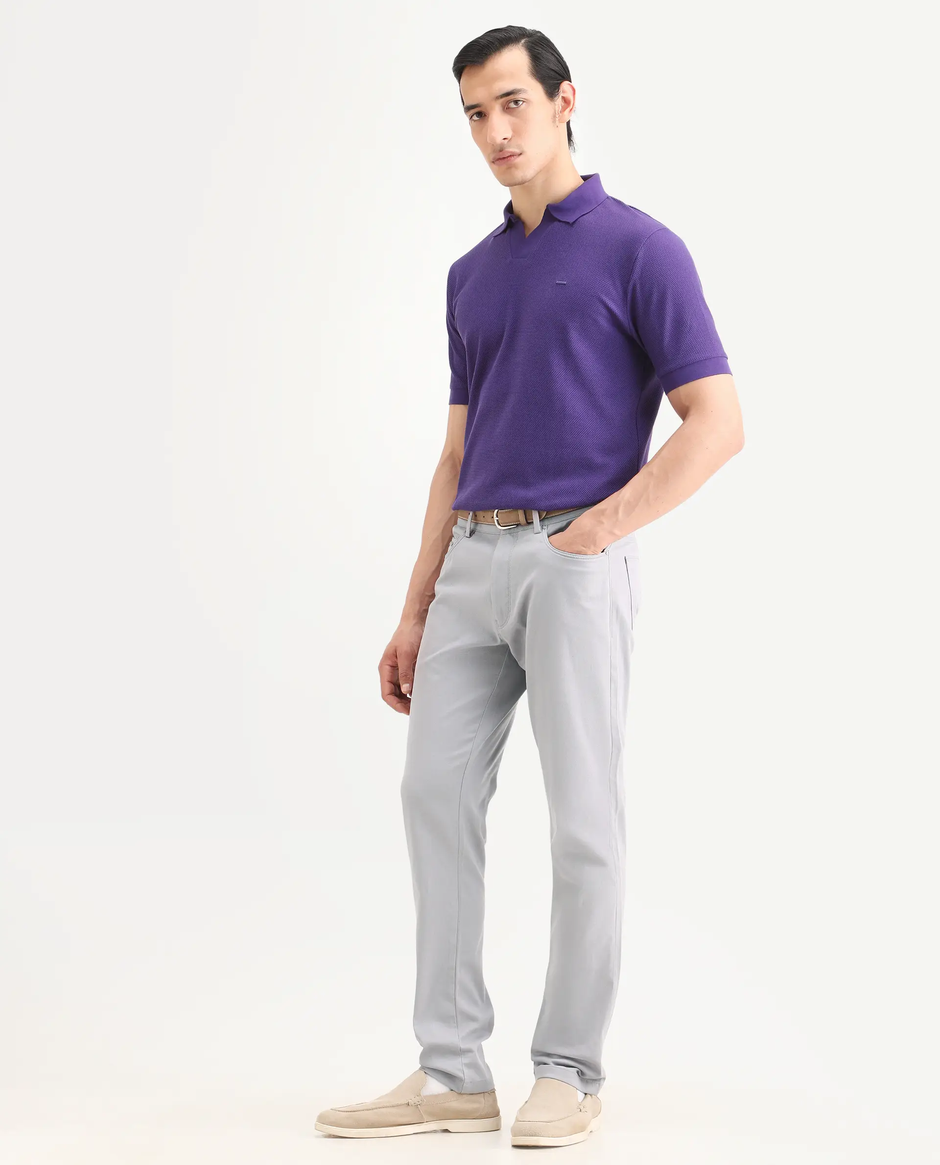 Rare Rabbit Men's Spoke-Ss26 Purple Cotton Blend Fabric Regular Fit Plain Trouser - Image 5