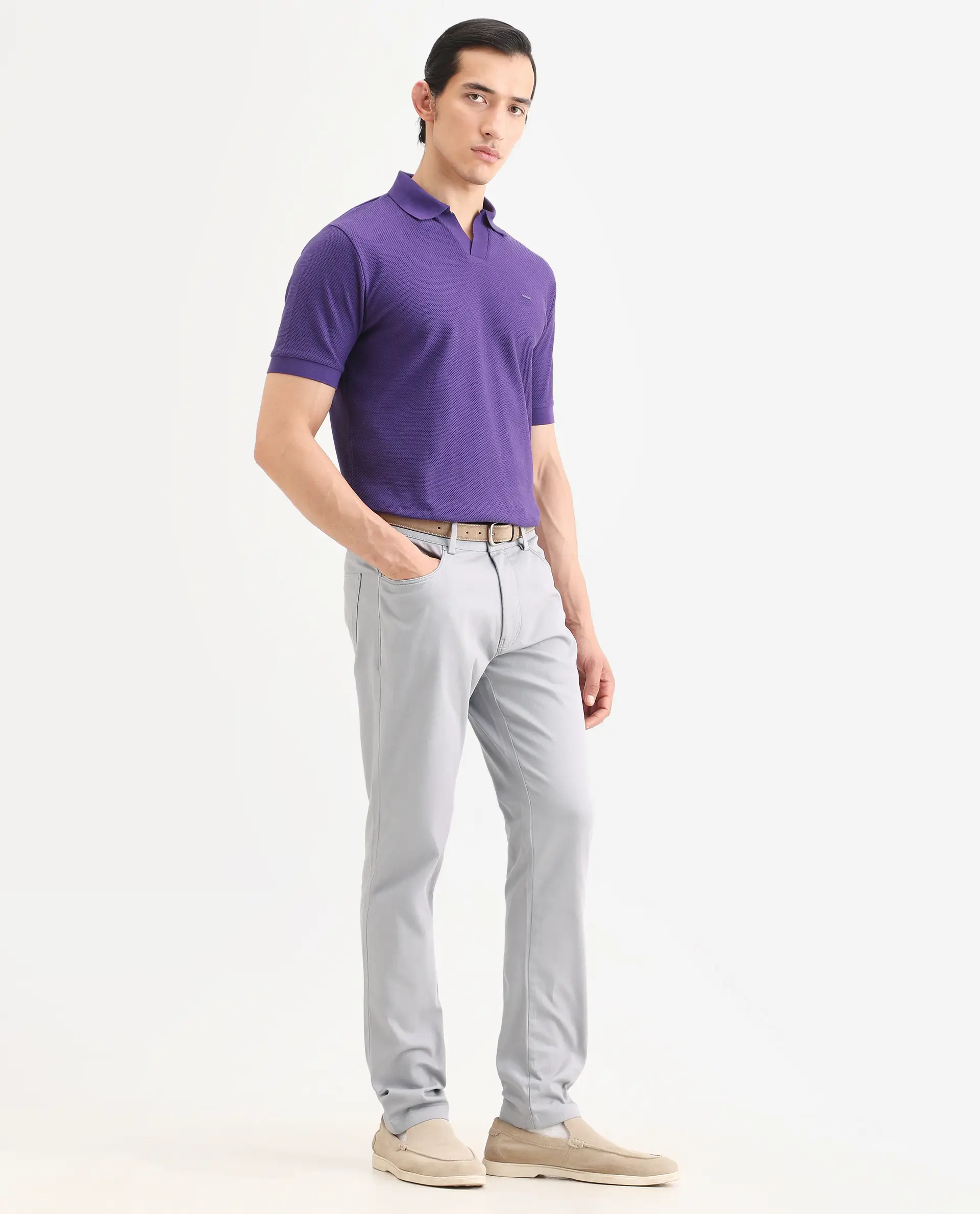 Rare Rabbit Men's Spoke-Ss26 Purple Cotton Blend Fabric Regular Fit Plain Trouser - Image 6