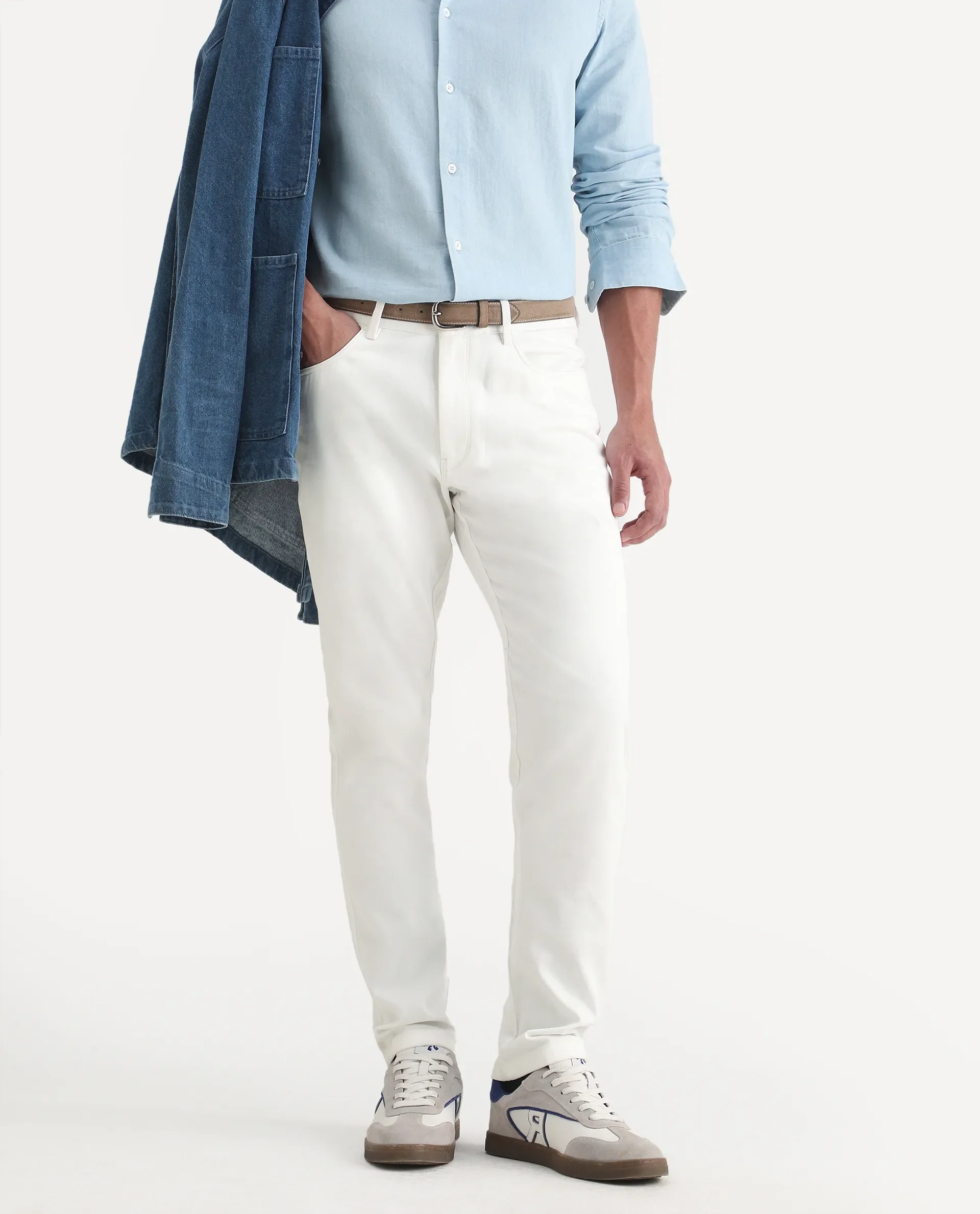Rare Rabbit Men's Spoke-Ss26 White Cotton Blend Fabric Regular Fit Plain Trouser - Image 2