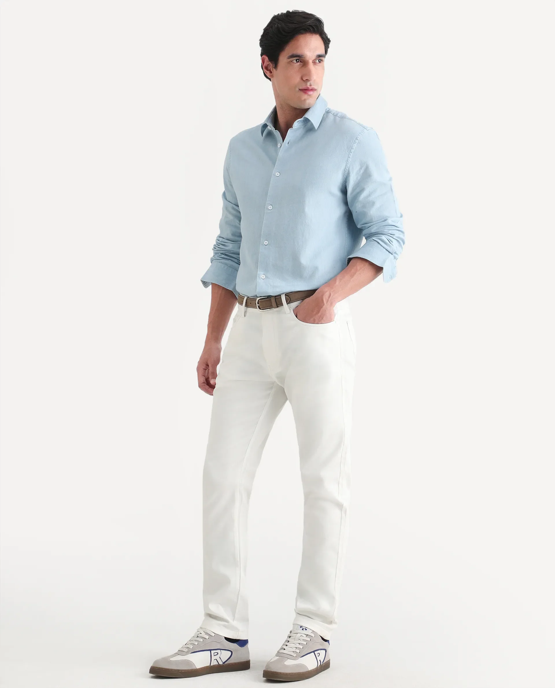 Rare Rabbit Men's Spoke-Ss26 White Cotton Blend Fabric Regular Fit Plain Trouser - Image 6
