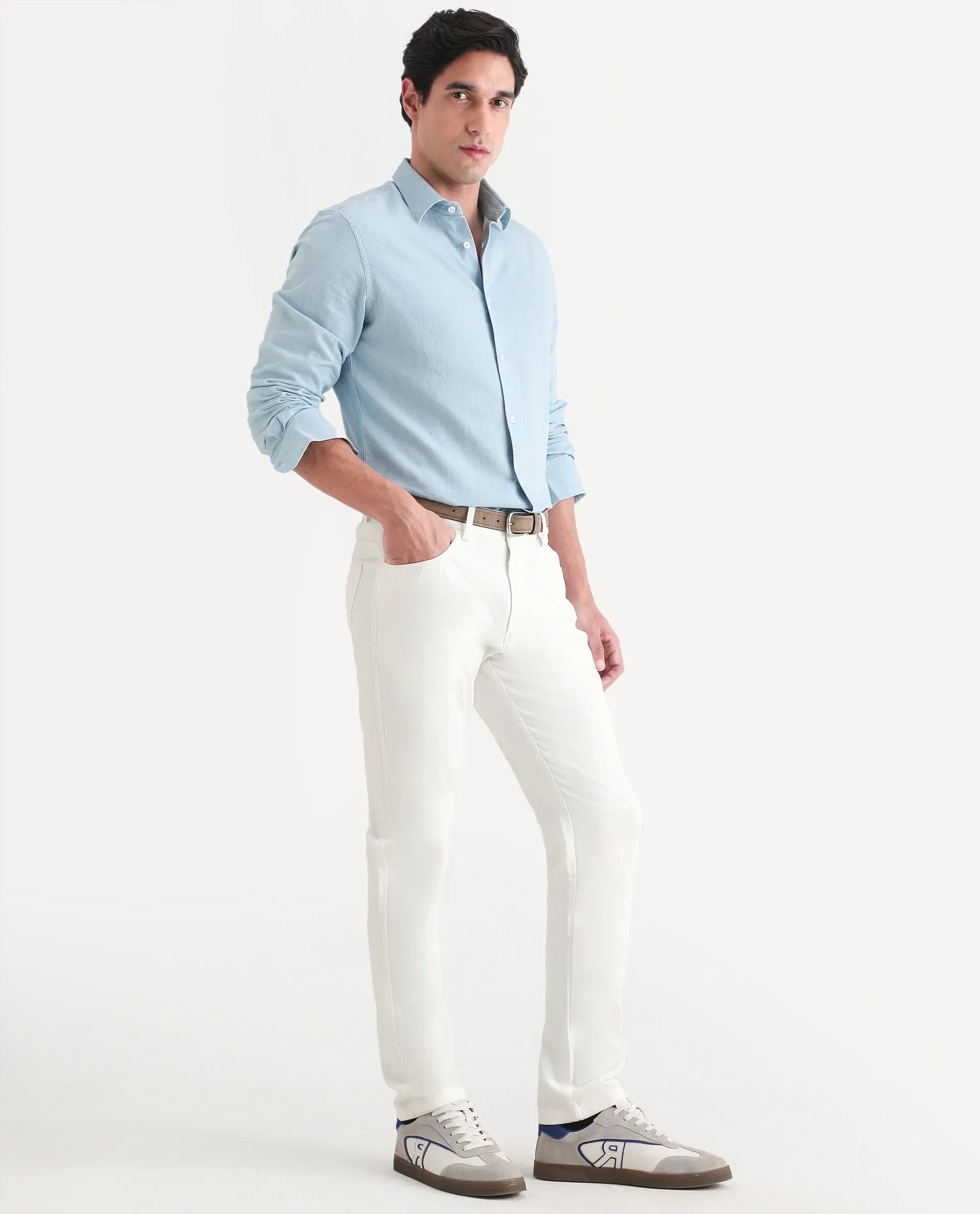 Rare Rabbit Men's Spoke-Ss26 White Cotton Blend Fabric Regular Fit Plain Trouser - Image 7