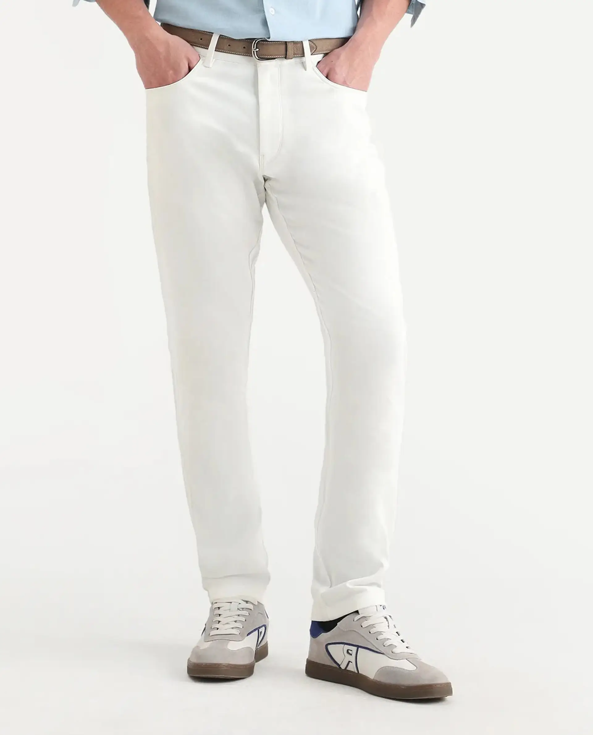 Rare Rabbit Men's Spoke-Ss26 White Cotton Blend Fabric Regular Fit Plain Trouser - Image 9