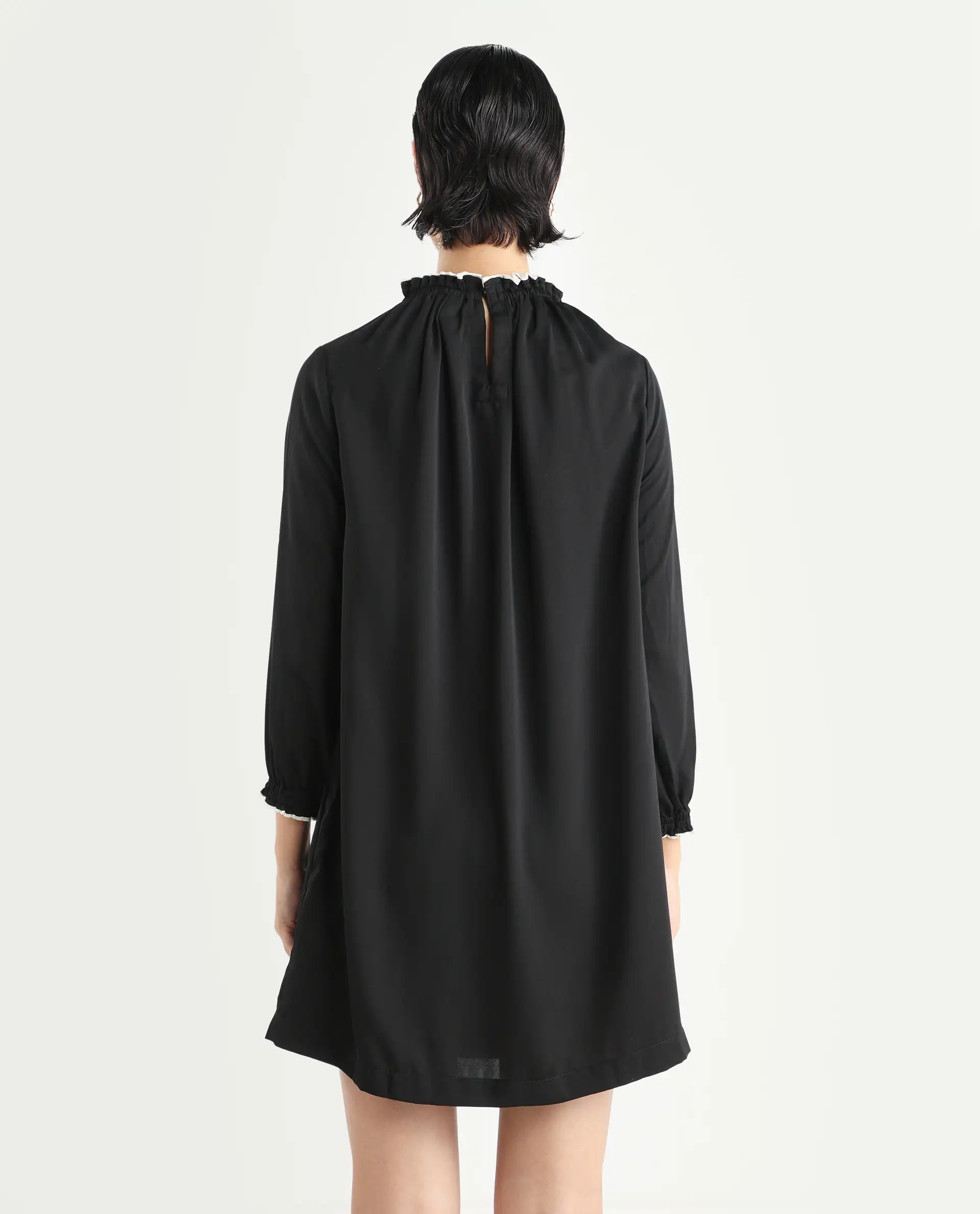 Rareism Women's Spoke Black Polyester Crew Neck Plain Knee Length Relaxed Fit Dress - Image 7