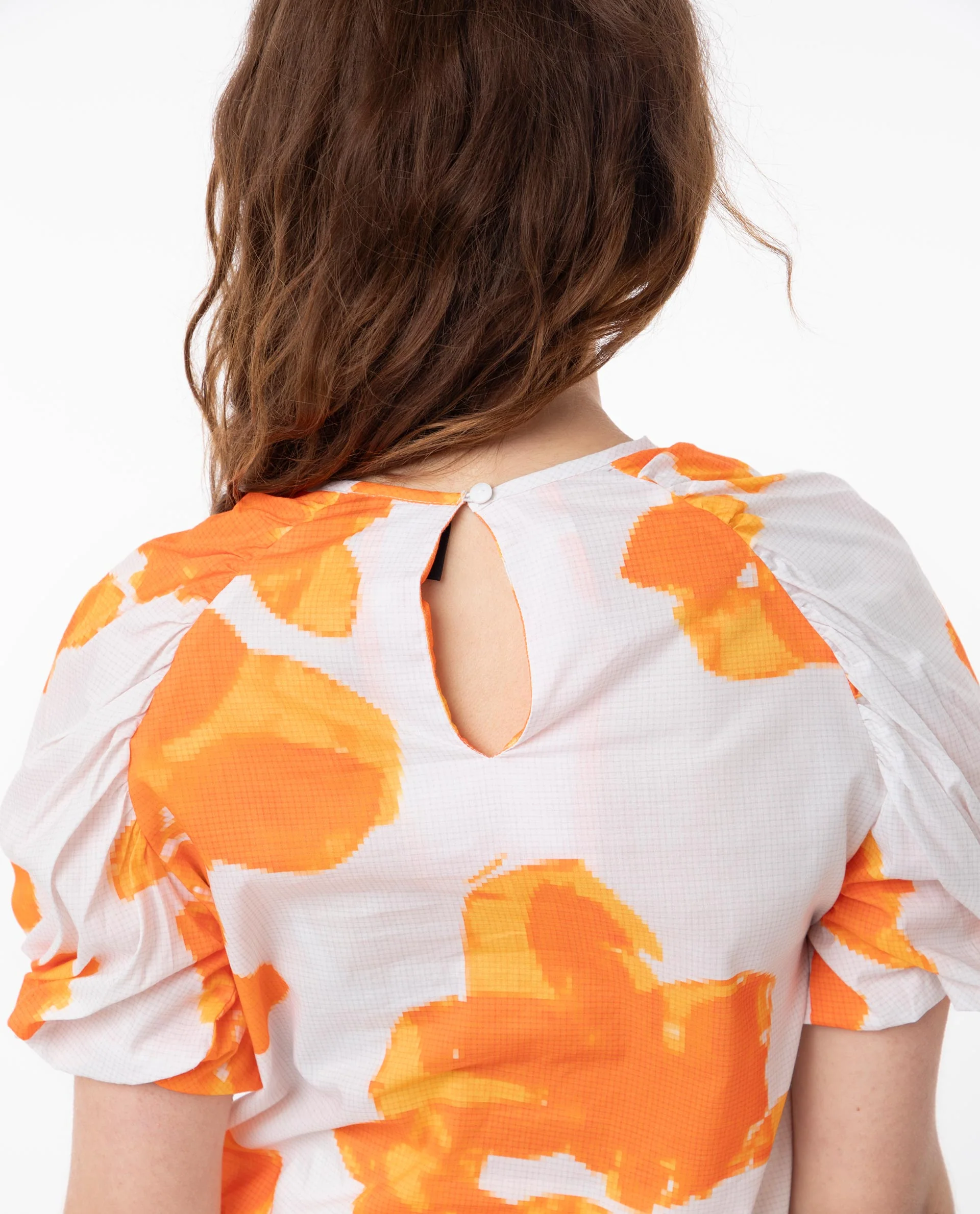Rareism Women's Sporn Orange Cotton Crew Neck Floral Print Puff Sleeves Regular Fit Top - Image 9