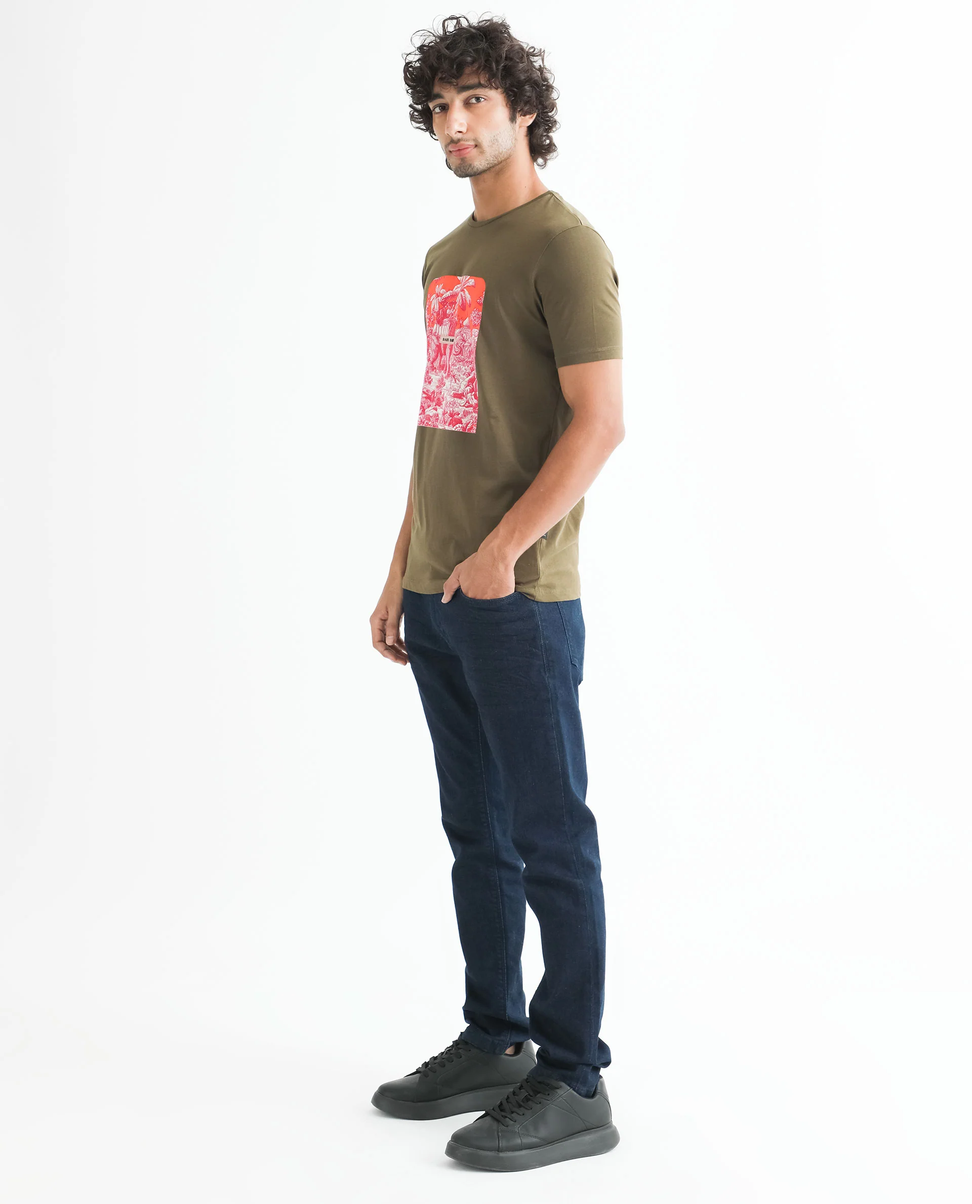 Rare Rabbit Men's Spread Green Cotton Graphic Print Slim Fit Half Sleeve Crew Neck T-Shirt - Image 8