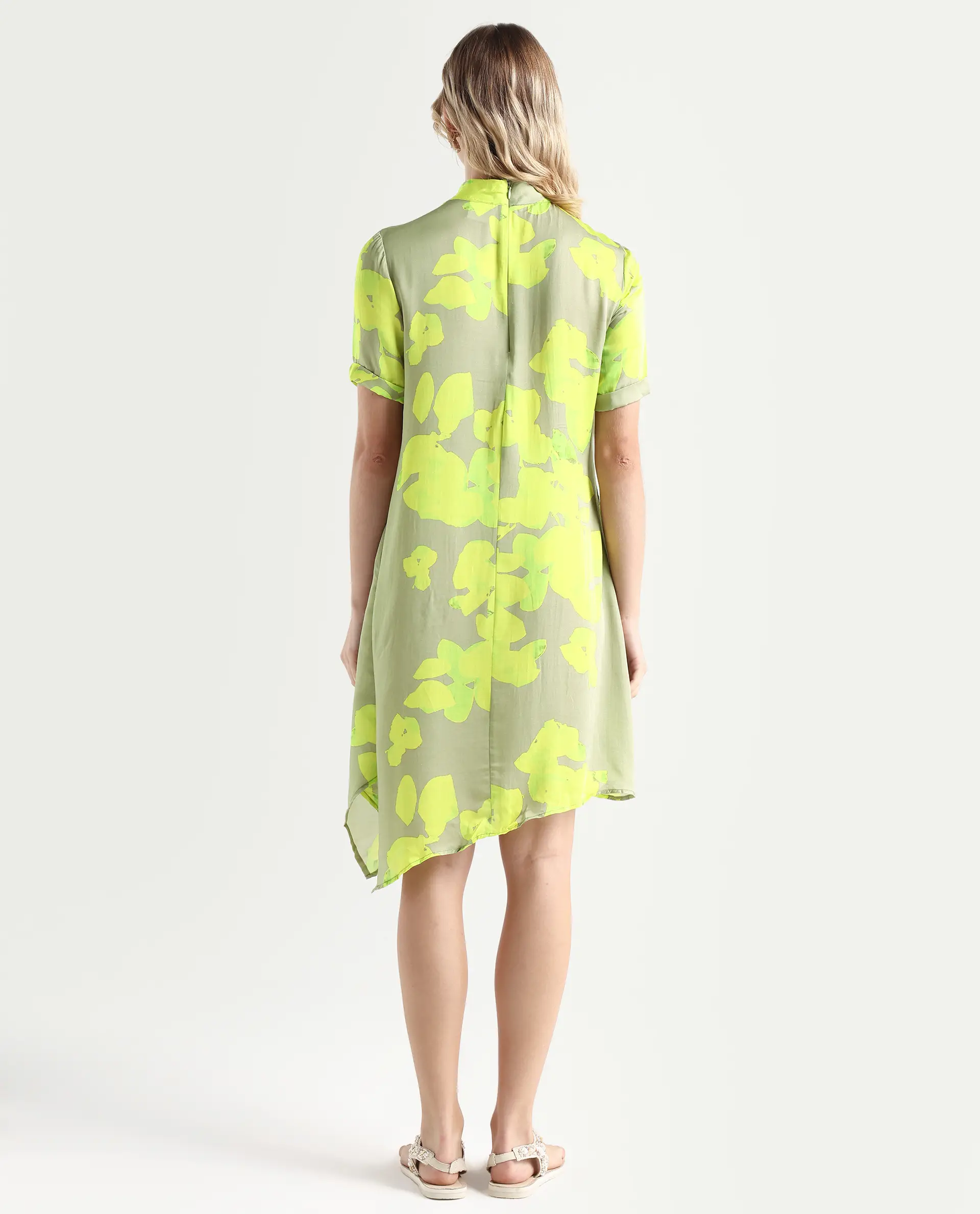 Rareism Women's Sprite Yellow Modal High Neck Abstract Print Knee Length Regular Fit Dress - Image 7