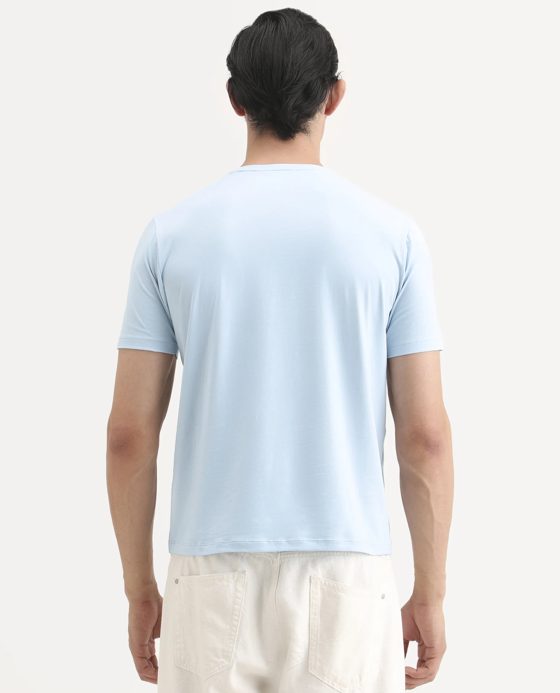 Rare Rabbit Men's Spur Light Blue Cotton Blend Fabric Half Sleeve Crew Neck Regular Fit Graphic Print T-Shirt - Image 7