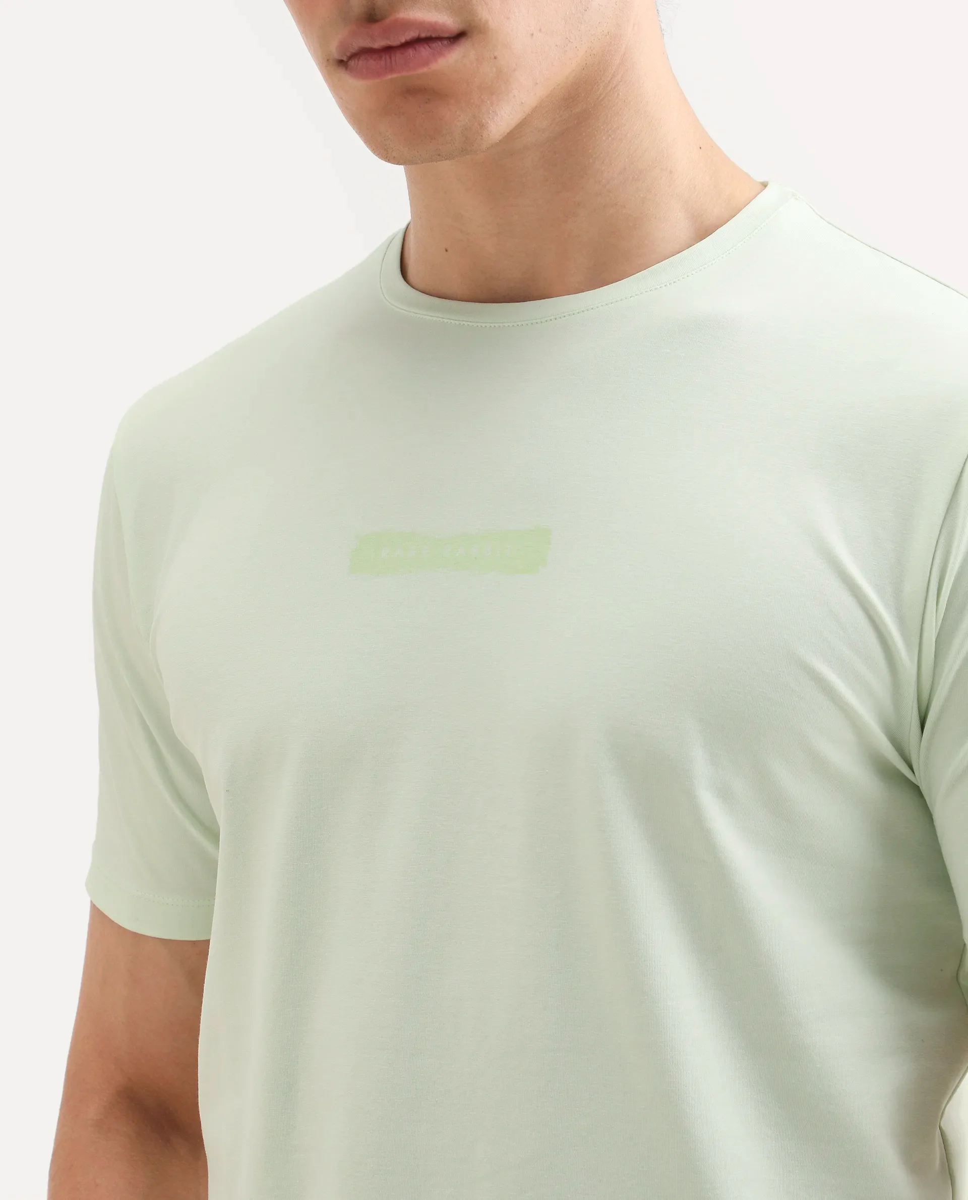 Rare Rabbit Men's Spur Light Green Cotton Blend Fabric Half Sleeve Crew Neck Regular Fit Graphic Print T-Shirt - Image 3