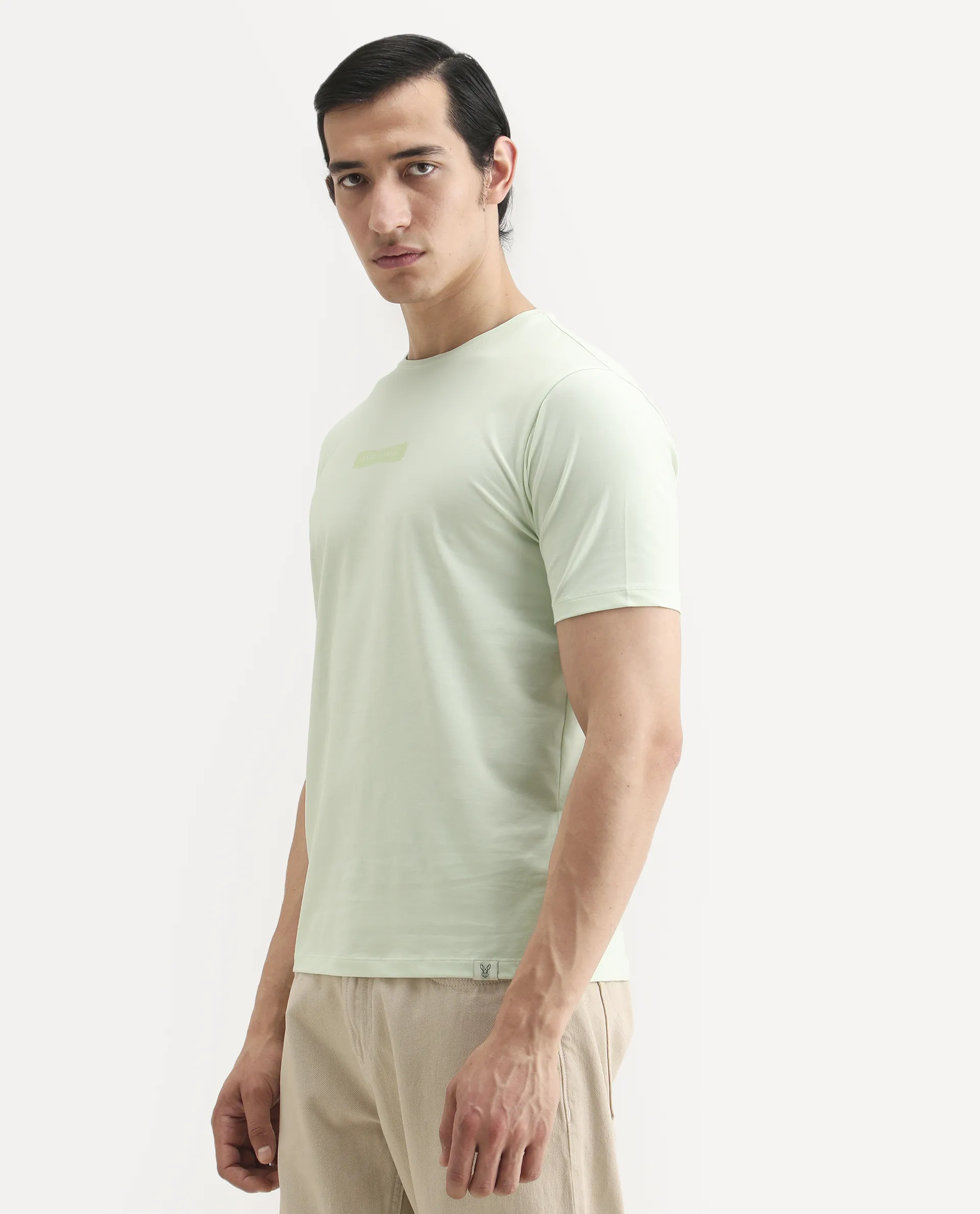 Rare Rabbit Men's Spur Light Green Cotton Blend Fabric Half Sleeve Crew Neck Regular Fit Graphic Print T-Shirt - Image 5