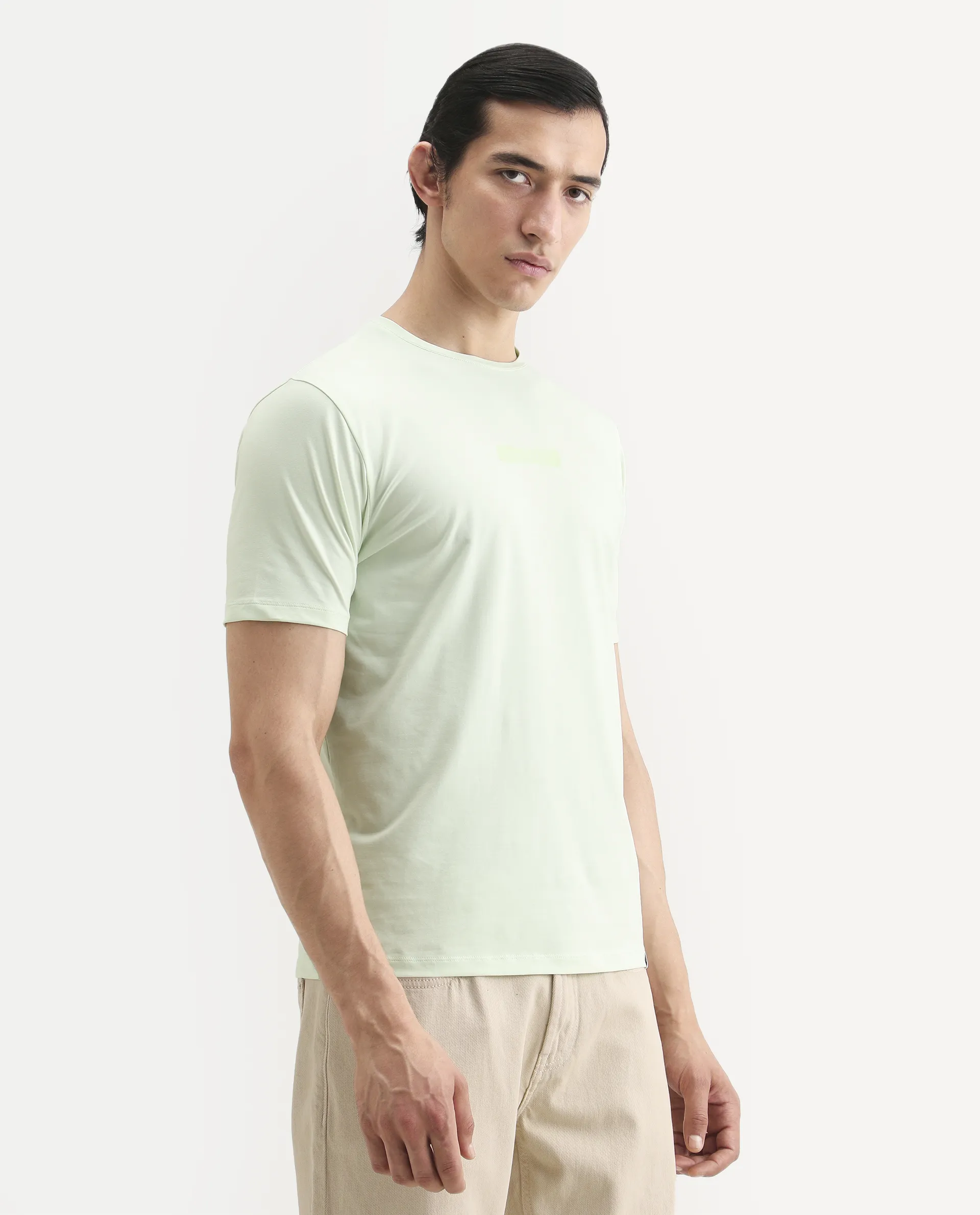 Rare Rabbit Men's Spur Light Green Cotton Blend Fabric Half Sleeve Crew Neck Regular Fit Graphic Print T-Shirt - Image 6