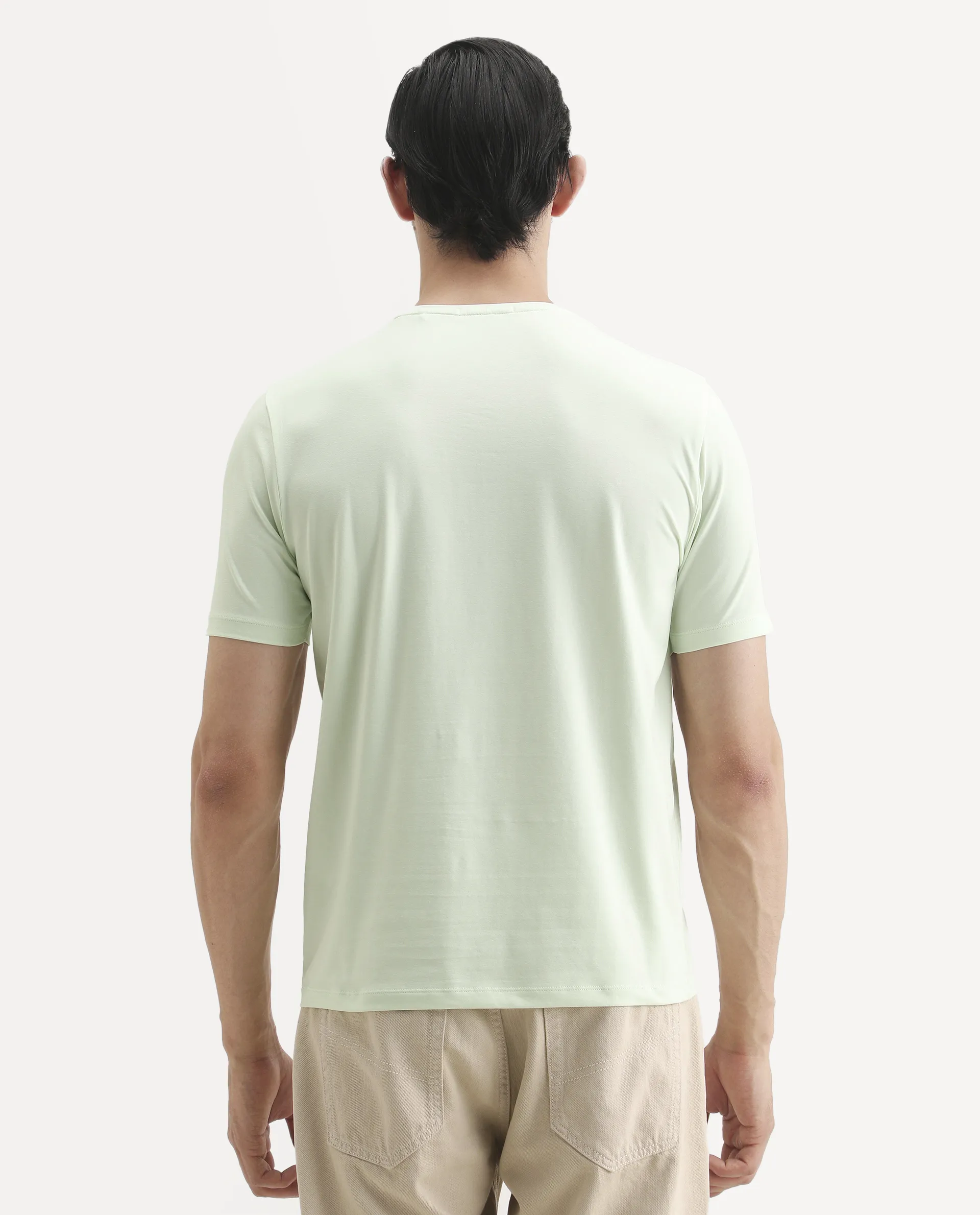 Rare Rabbit Men's Spur Light Green Cotton Blend Fabric Half Sleeve Crew Neck Regular Fit Graphic Print T-Shirt - Image 8