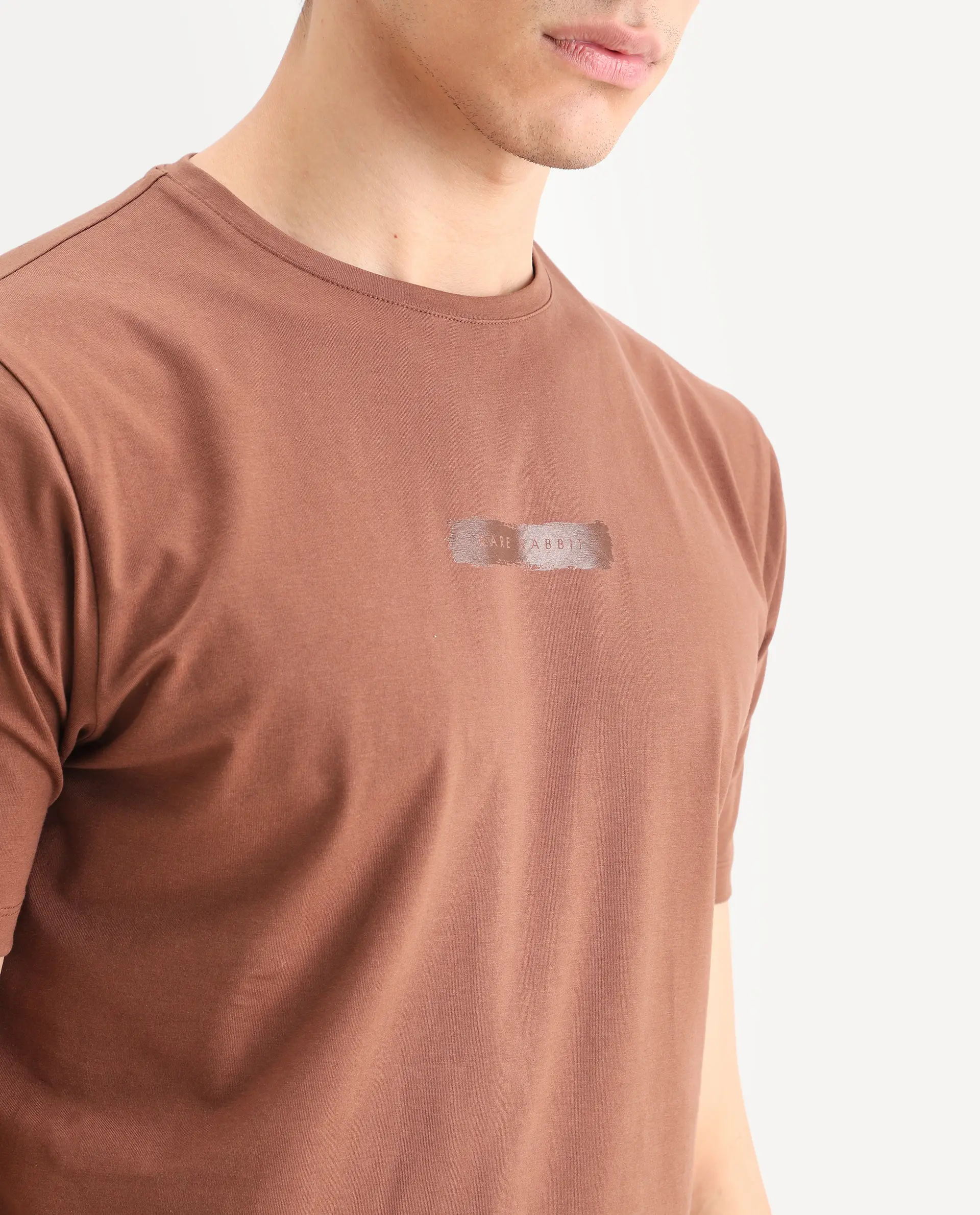 Rare Rabbit Men's Spur Pastel Brown Cotton Blend Fabric Half Sleeve Crew Neck Regular Fit Graphic Print T-Shirt - Image 3