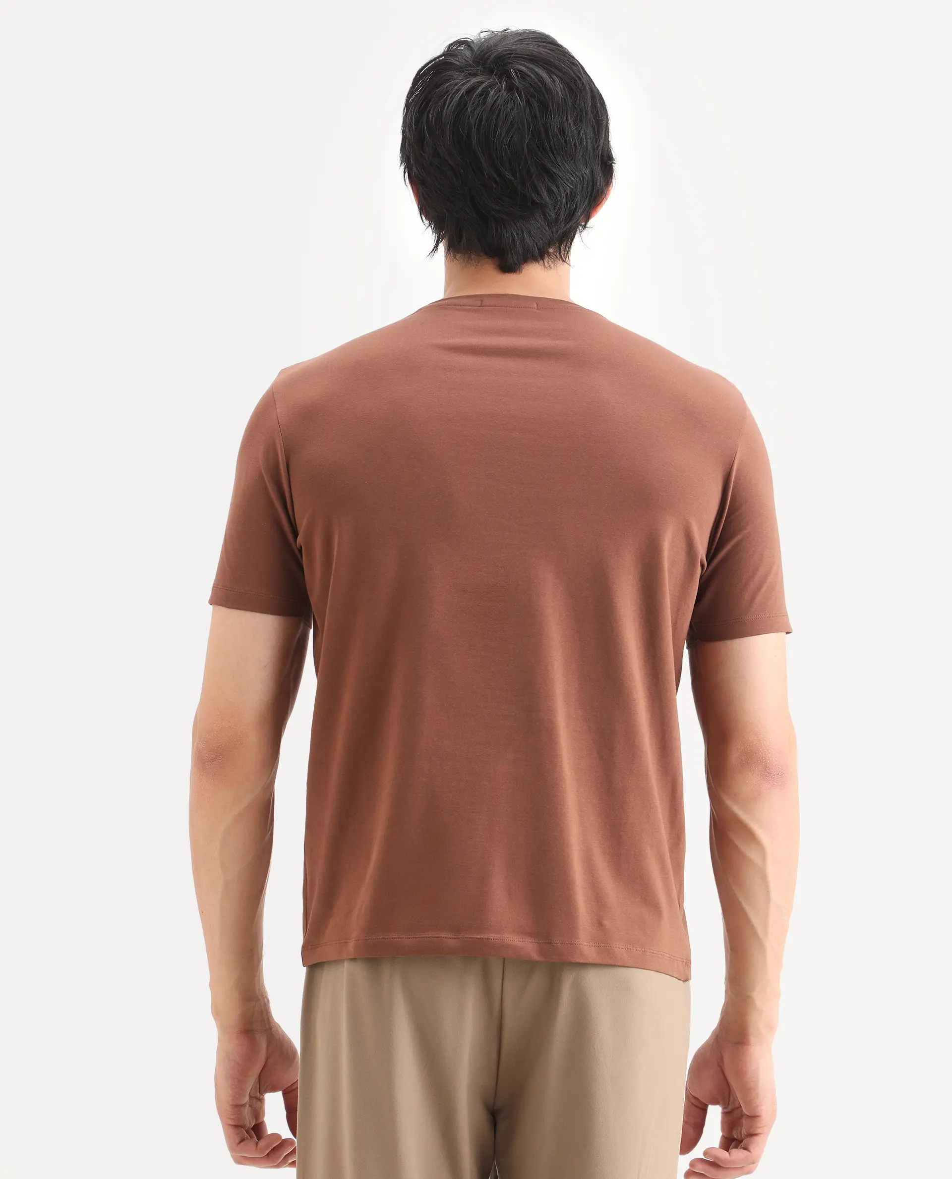 Rare Rabbit Men's Spur Pastel Brown Cotton Blend Fabric Half Sleeve Crew Neck Regular Fit Graphic Print T-Shirt - Image 7