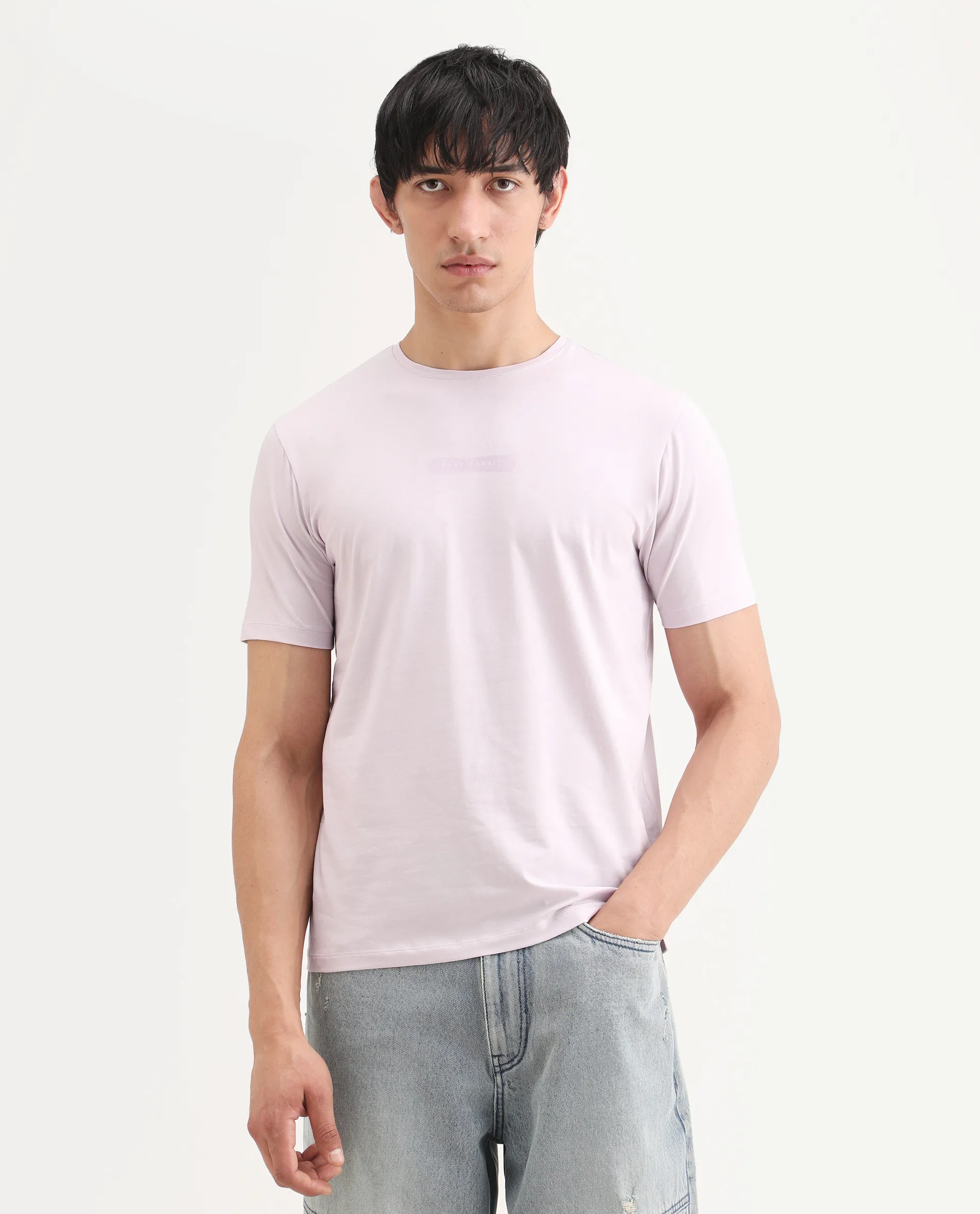 Rare Rabbit Men's Spur Pastel Pink Cotton Blend Fabric Half Sleeve Crew Neck Regular Fit Graphic Print T-Shirt - Image 3