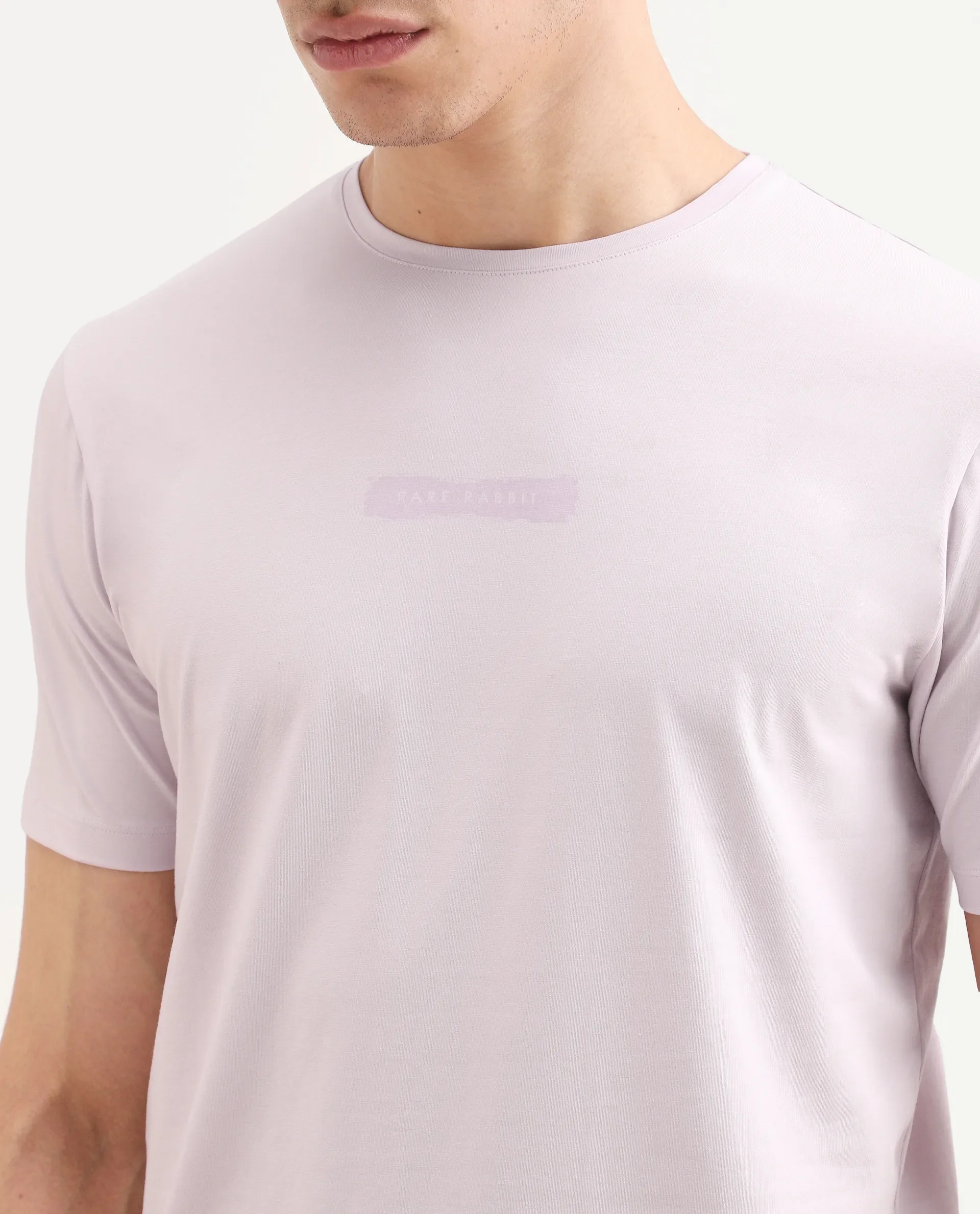 Rare Rabbit Men's Spur Pastel Pink Cotton Blend Fabric Half Sleeve Crew Neck Regular Fit Graphic Print T-Shirt - Image 4