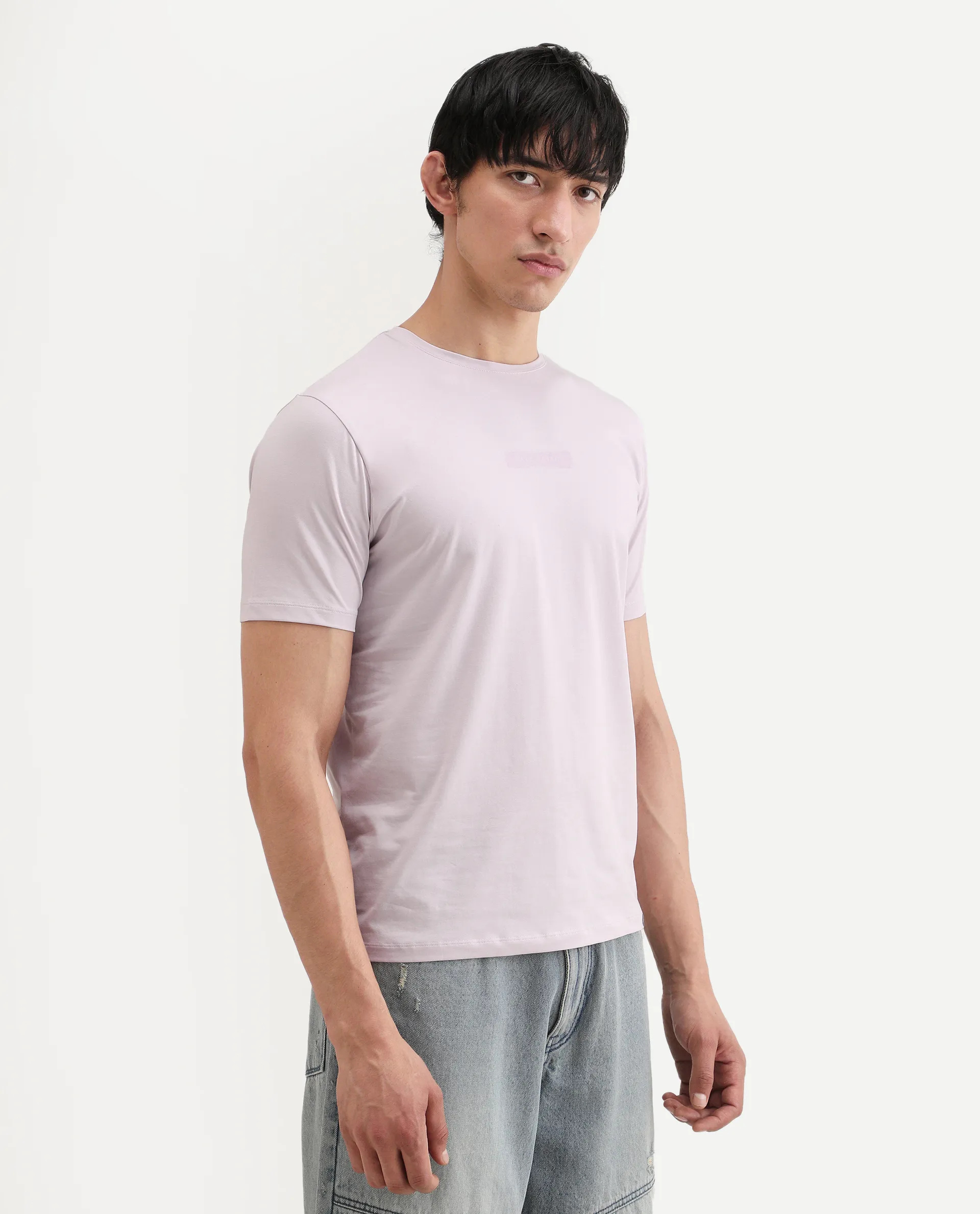 Rare Rabbit Men's Spur Pastel Pink Cotton Blend Fabric Half Sleeve Crew Neck Regular Fit Graphic Print T-Shirt - Image 5