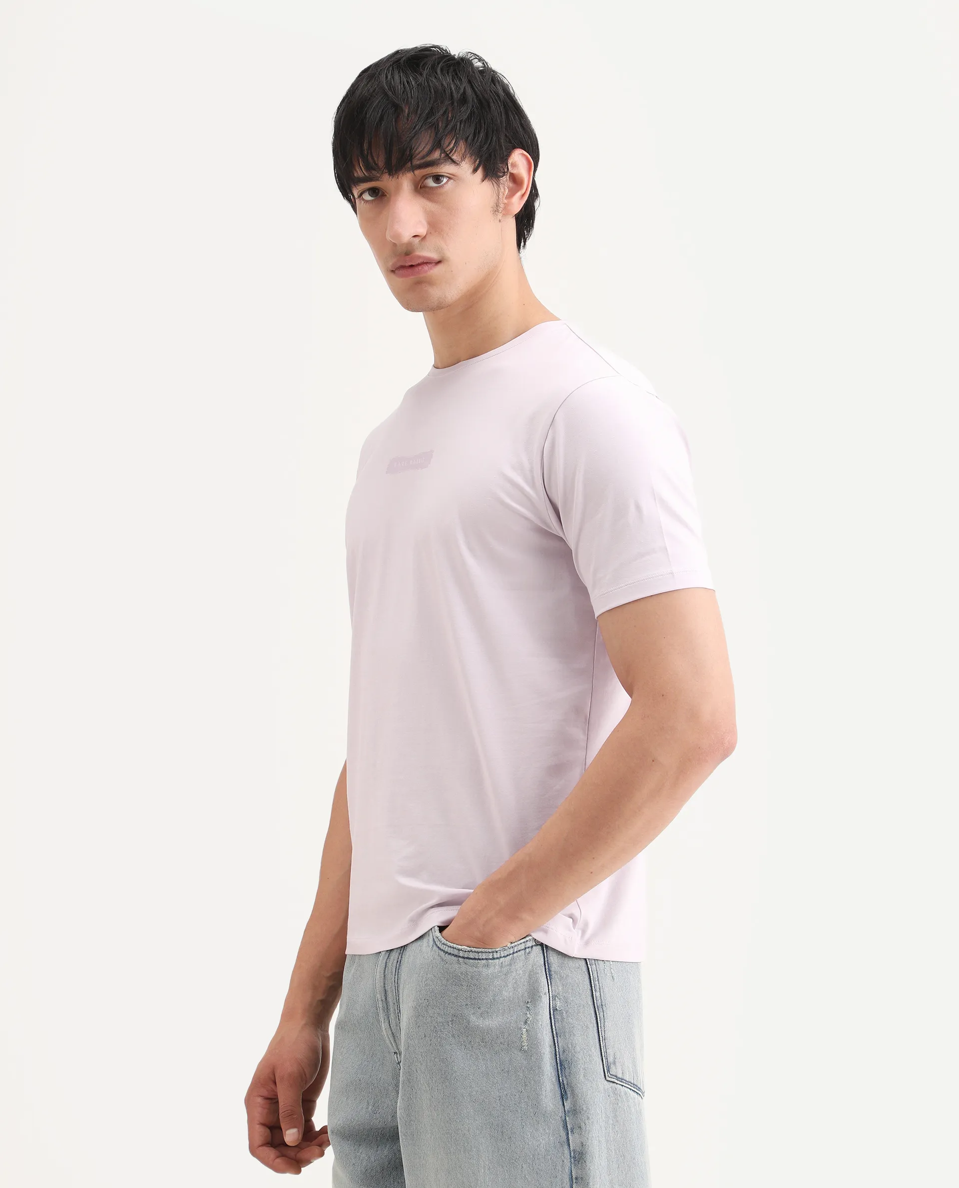 Rare Rabbit Men's Spur Pastel Pink Cotton Blend Fabric Half Sleeve Crew Neck Regular Fit Graphic Print T-Shirt - Image 6