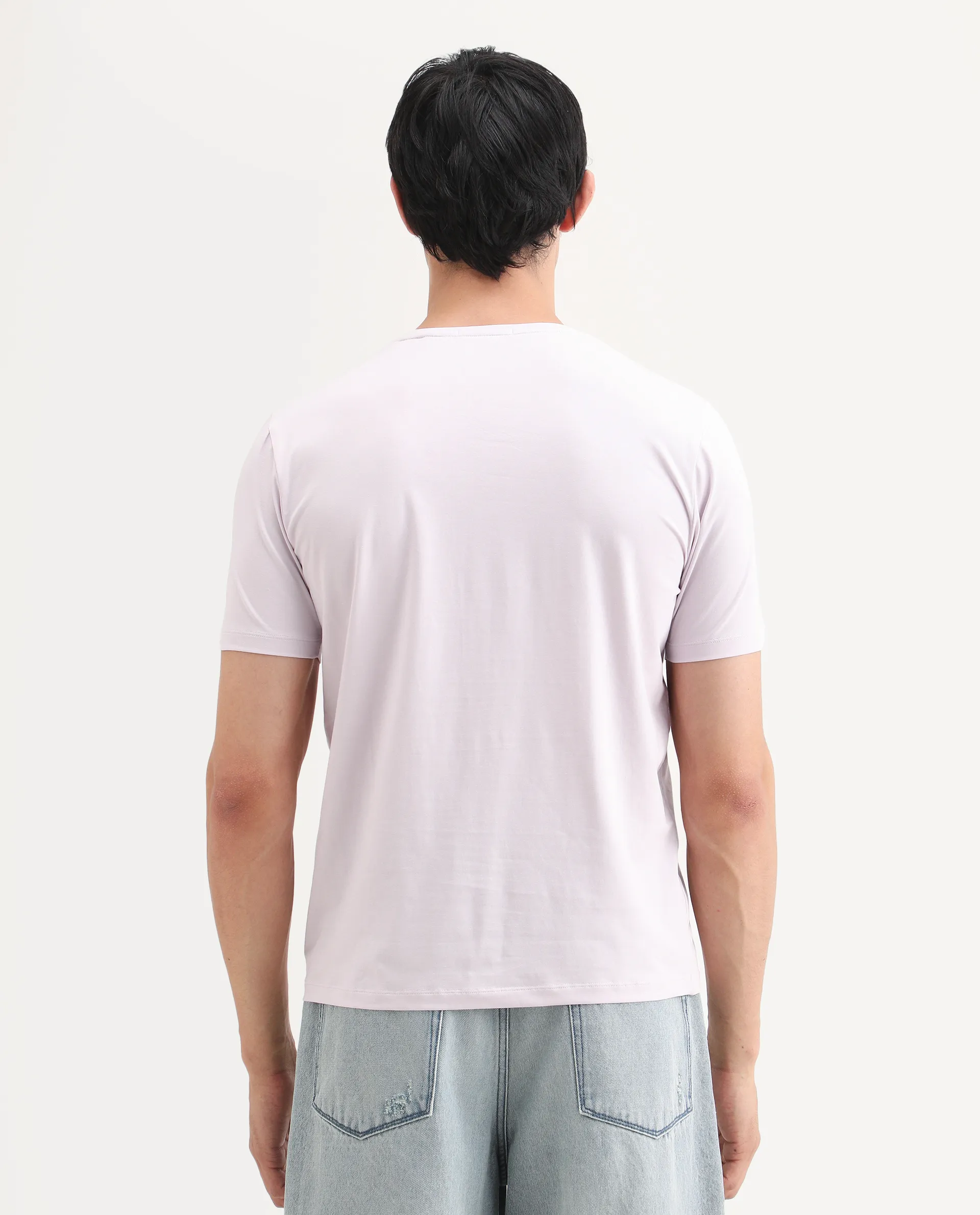 Rare Rabbit Men's Spur Pastel Pink Cotton Blend Fabric Half Sleeve Crew Neck Regular Fit Graphic Print T-Shirt - Image 7