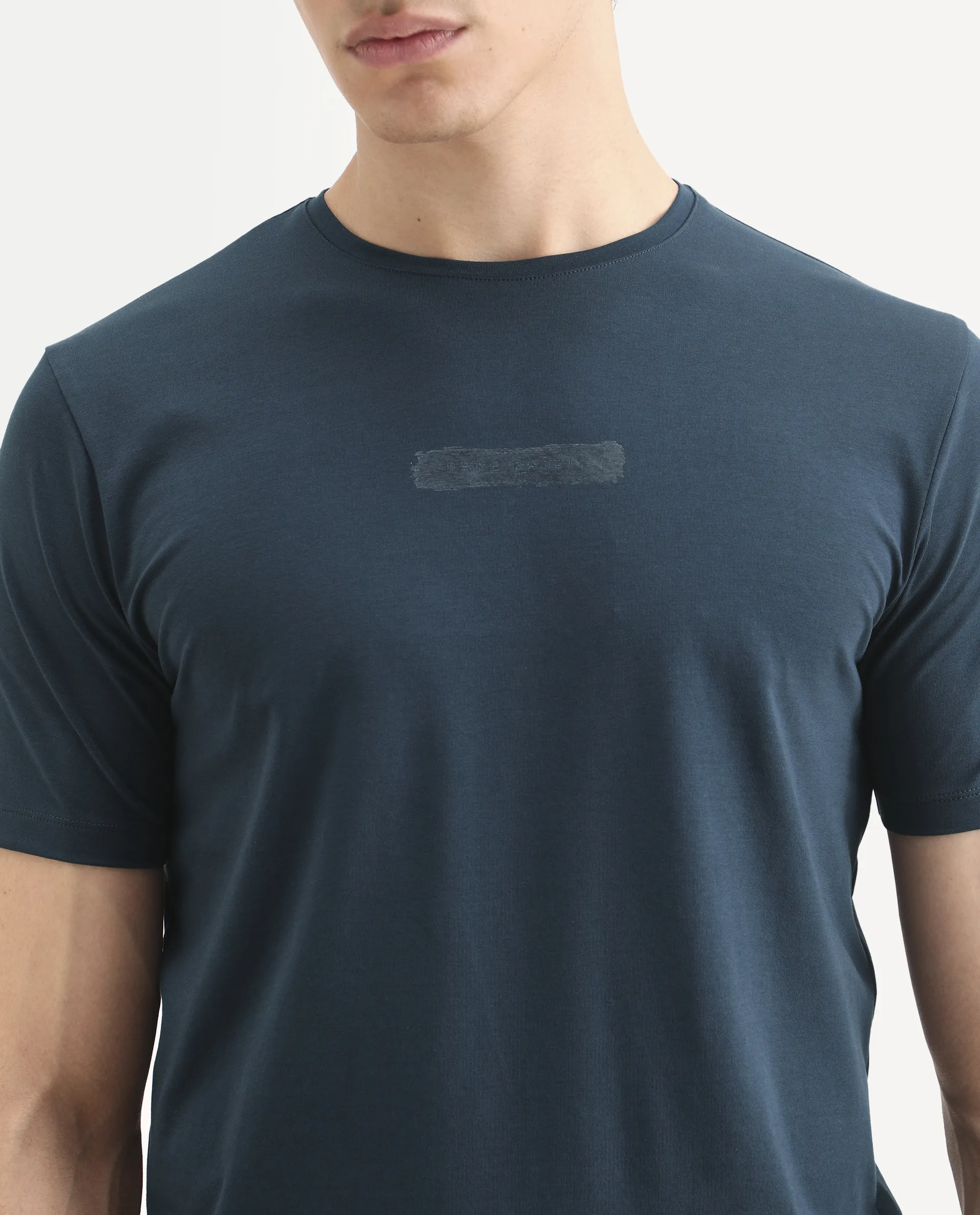 Rare Rabbit Men's Spur Teal Cotton Blend Fabric Half Sleeve Crew Neck Regular Fit Graphic Print T-Shirt - Image 3