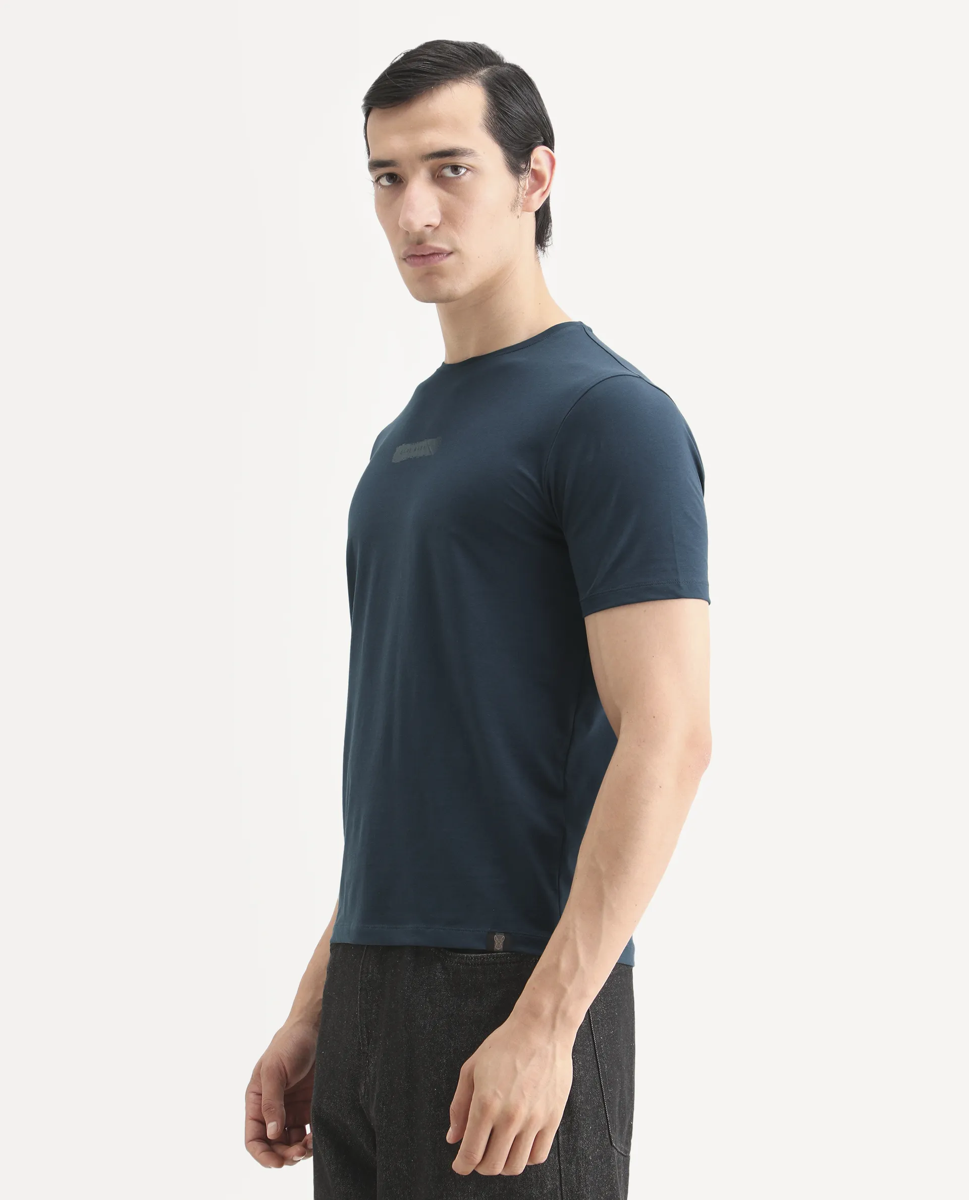 Rare Rabbit Men's Spur Teal Cotton Blend Fabric Half Sleeve Crew Neck Regular Fit Graphic Print T-Shirt - Image 5