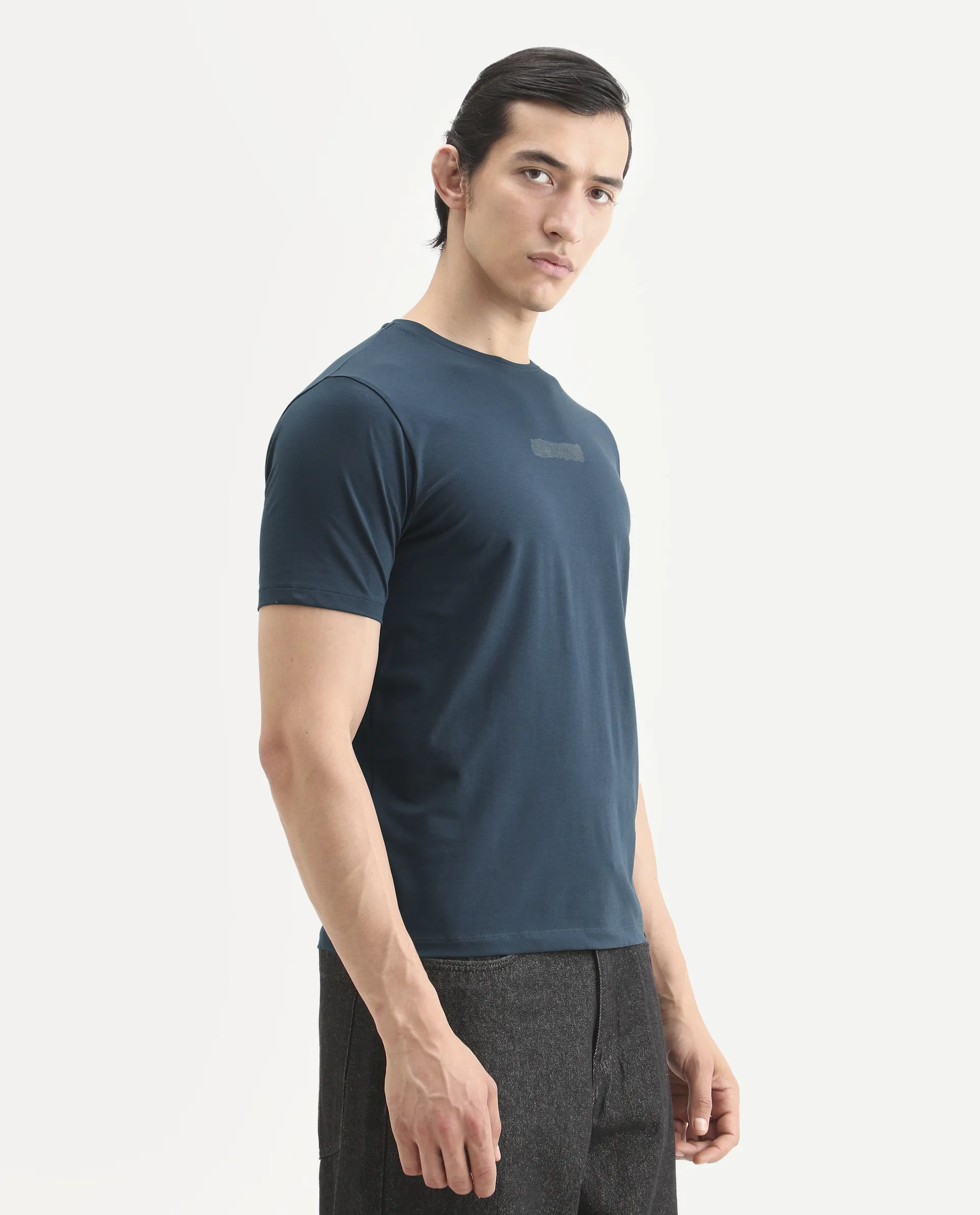 Rare Rabbit Men's Spur Teal Cotton Blend Fabric Half Sleeve Crew Neck Regular Fit Graphic Print T-Shirt - Image 6