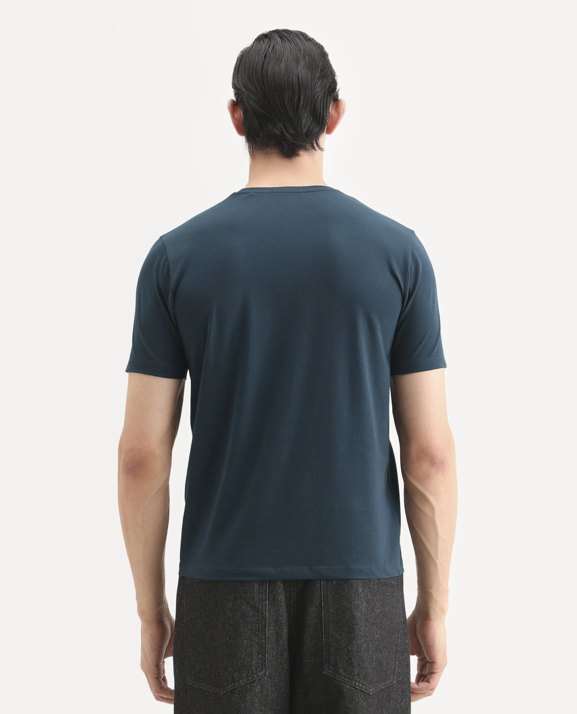 Rare Rabbit Men's Spur Teal Cotton Blend Fabric Half Sleeve Crew Neck Regular Fit Graphic Print T-Shirt - Image 8